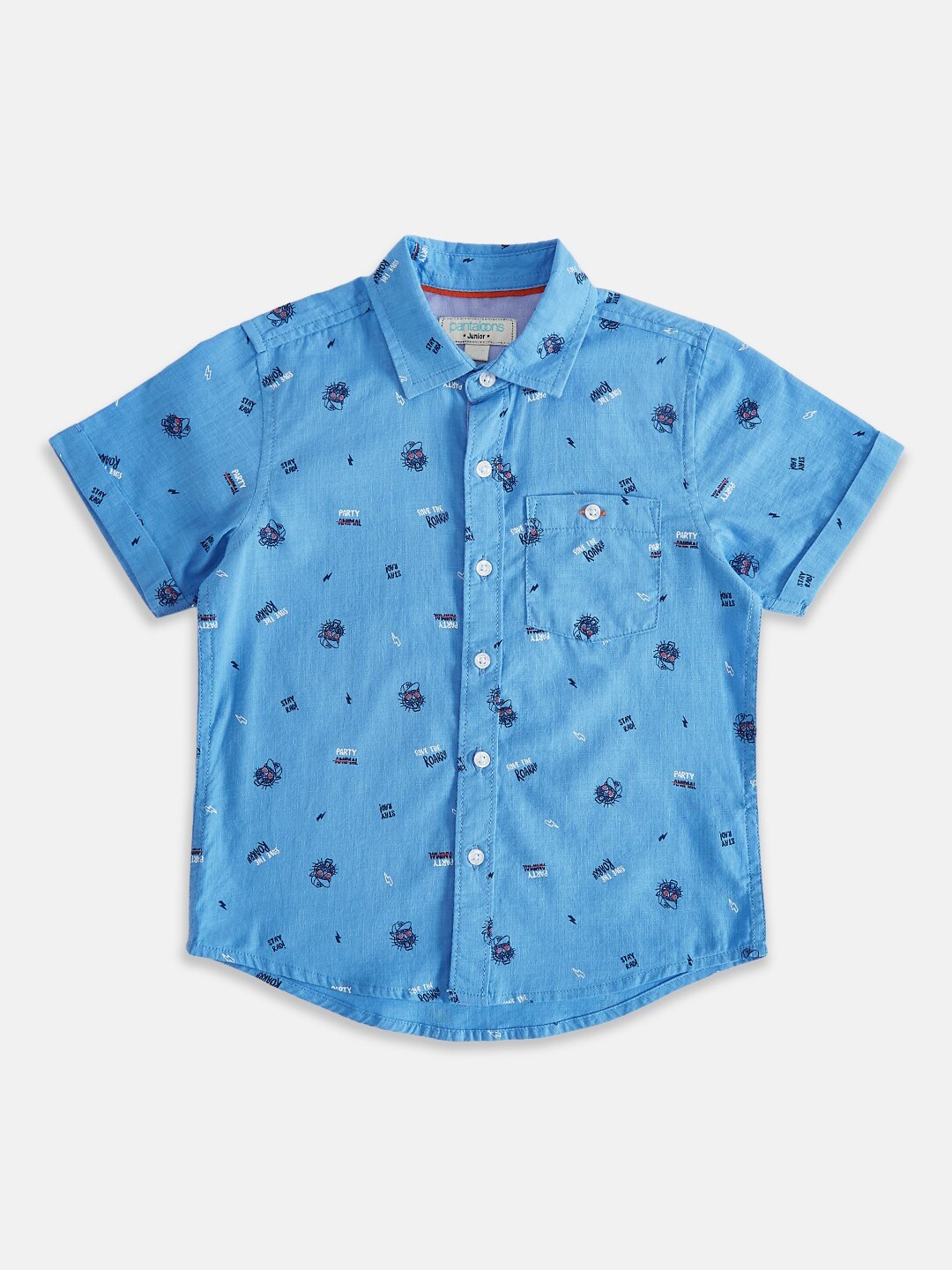 

Pantaloons Junior Boys Blue Opaque Printed Casual Shirt