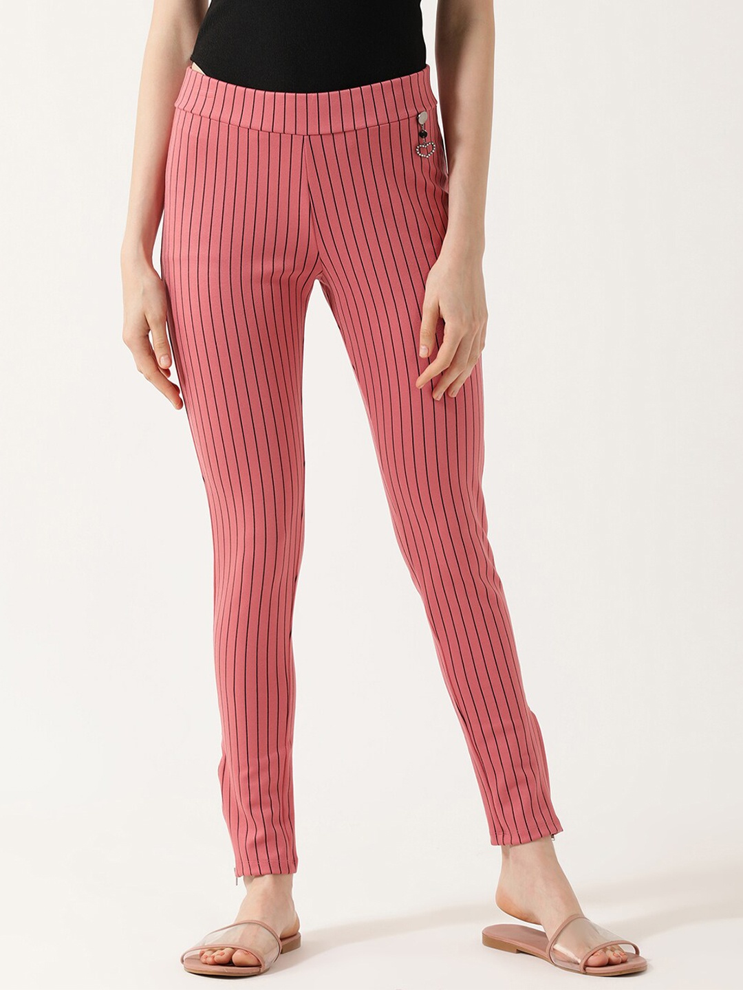 

V2 Value & Variety Women Peach-Coloured & Black Striped Jeggings