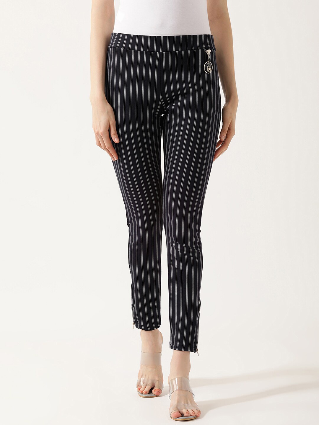 

V2 Value & Variety Women Black & White Striped Treggings