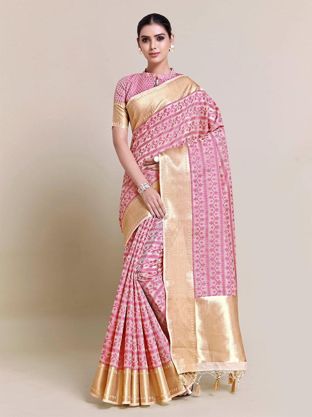 

MIMOSA Pink & White Zari Art Silk Banarasi Saree
