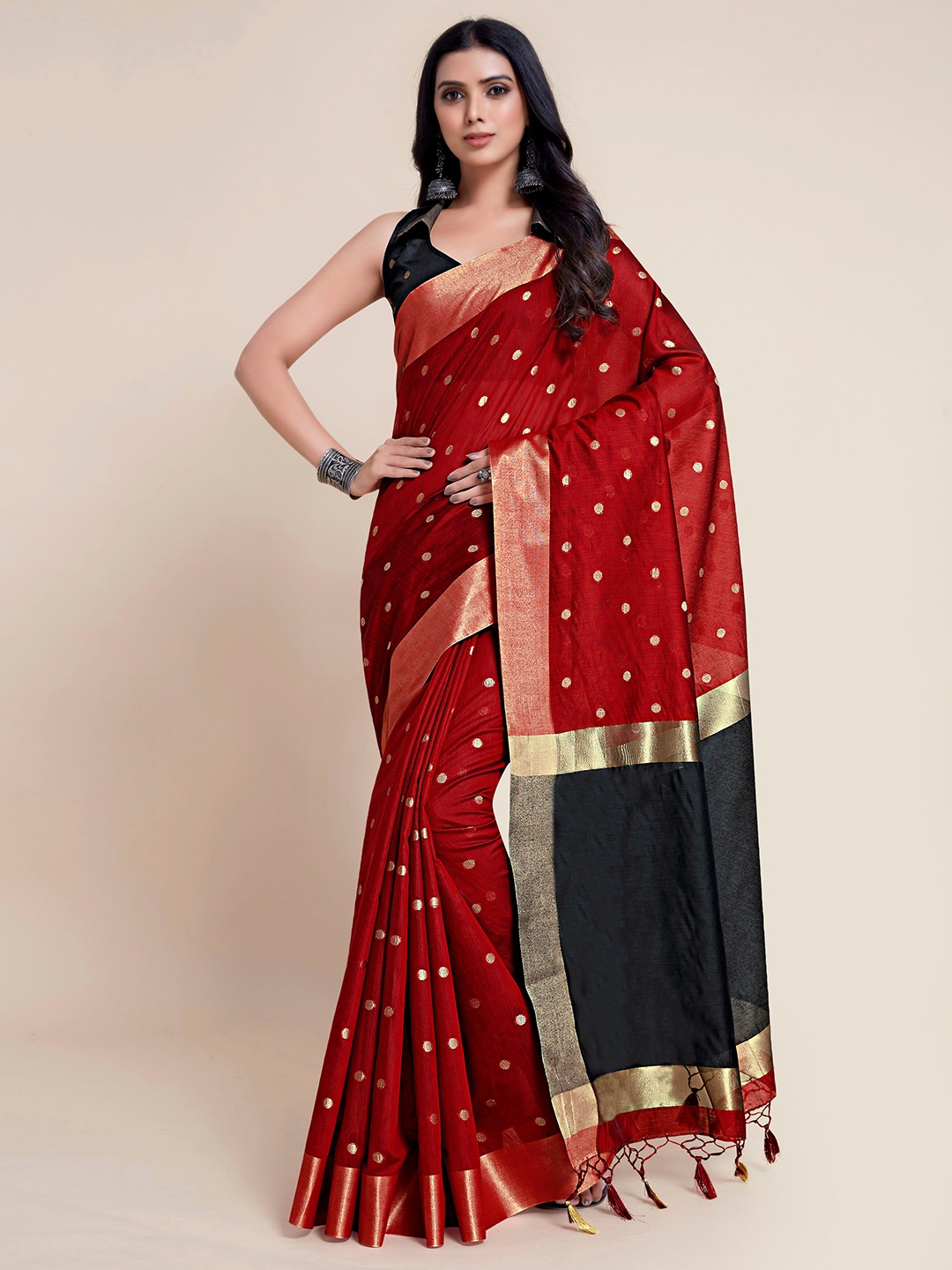 

MIMOSA Maroon & Gold-Toned Zari Art Silk Banarasi Saree