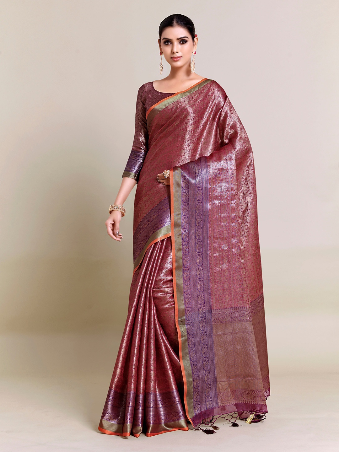

MIMOSA Pink & Blue Woven Design Art Silk Banarasi Saree