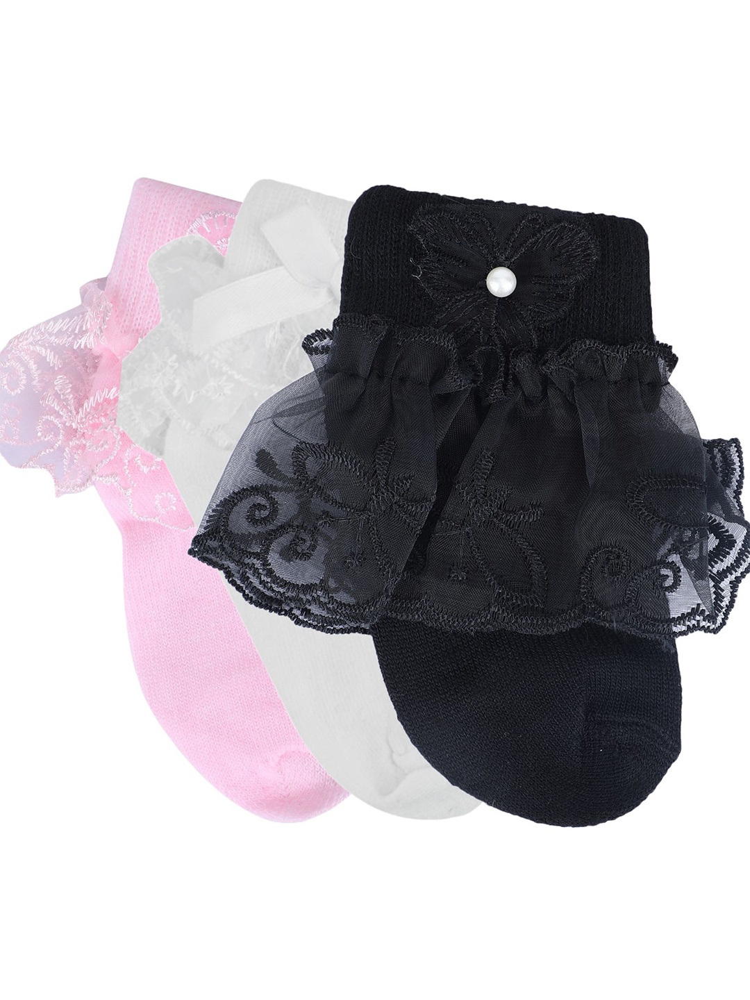 

N2S NEXT2SKIN Infant Girls Pack Of 3 Assorted Frill Above Ankle-Length Socks