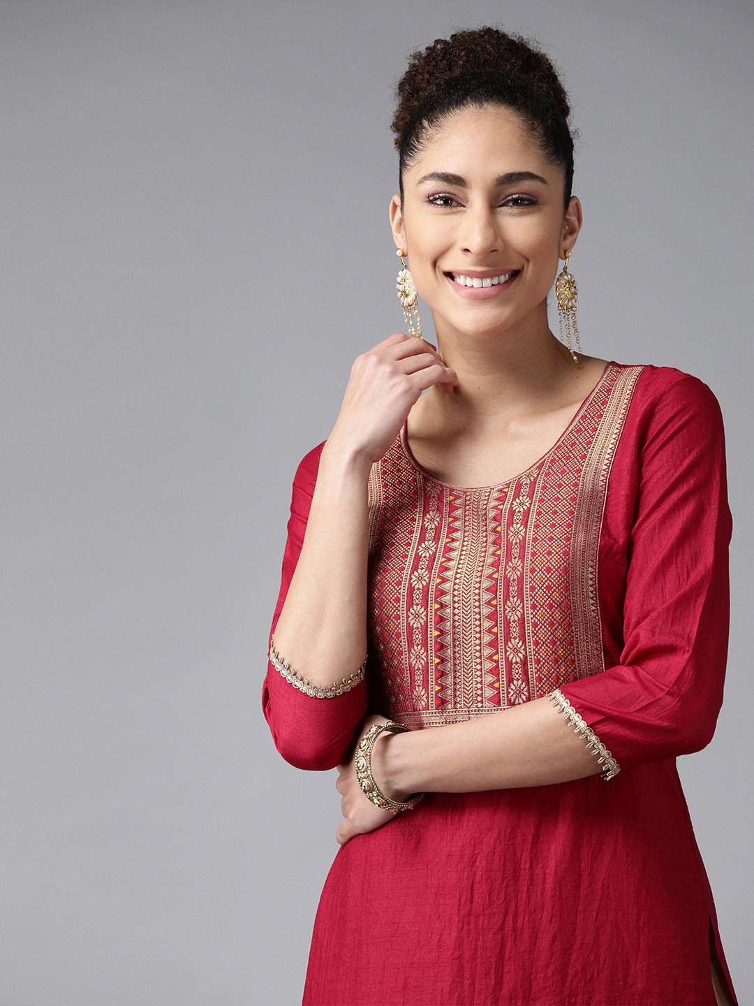 

Indo Era Women Maroon Yoke Design Kurta