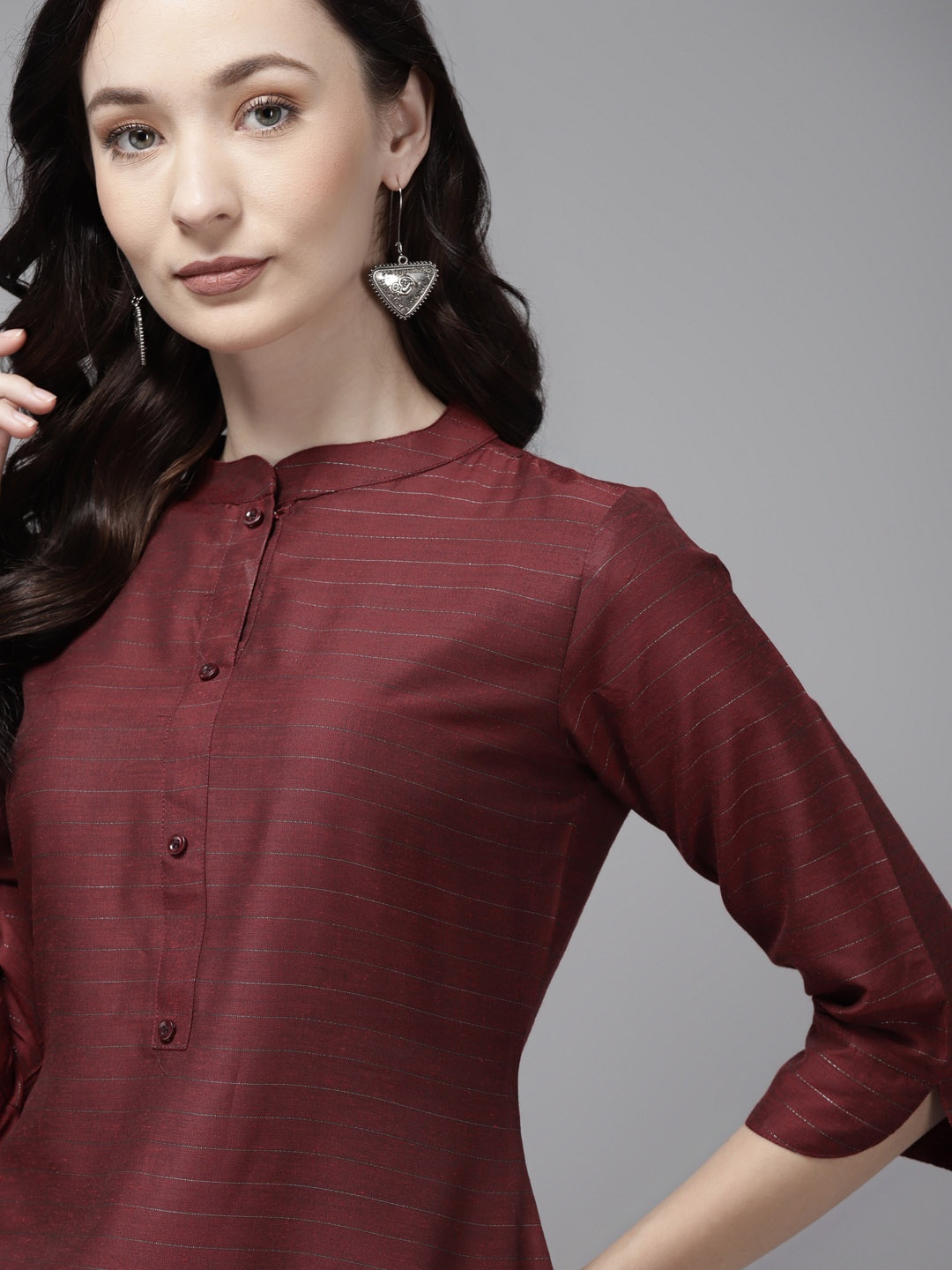 

Indo Era Women Maroon Striped Straight Kurta