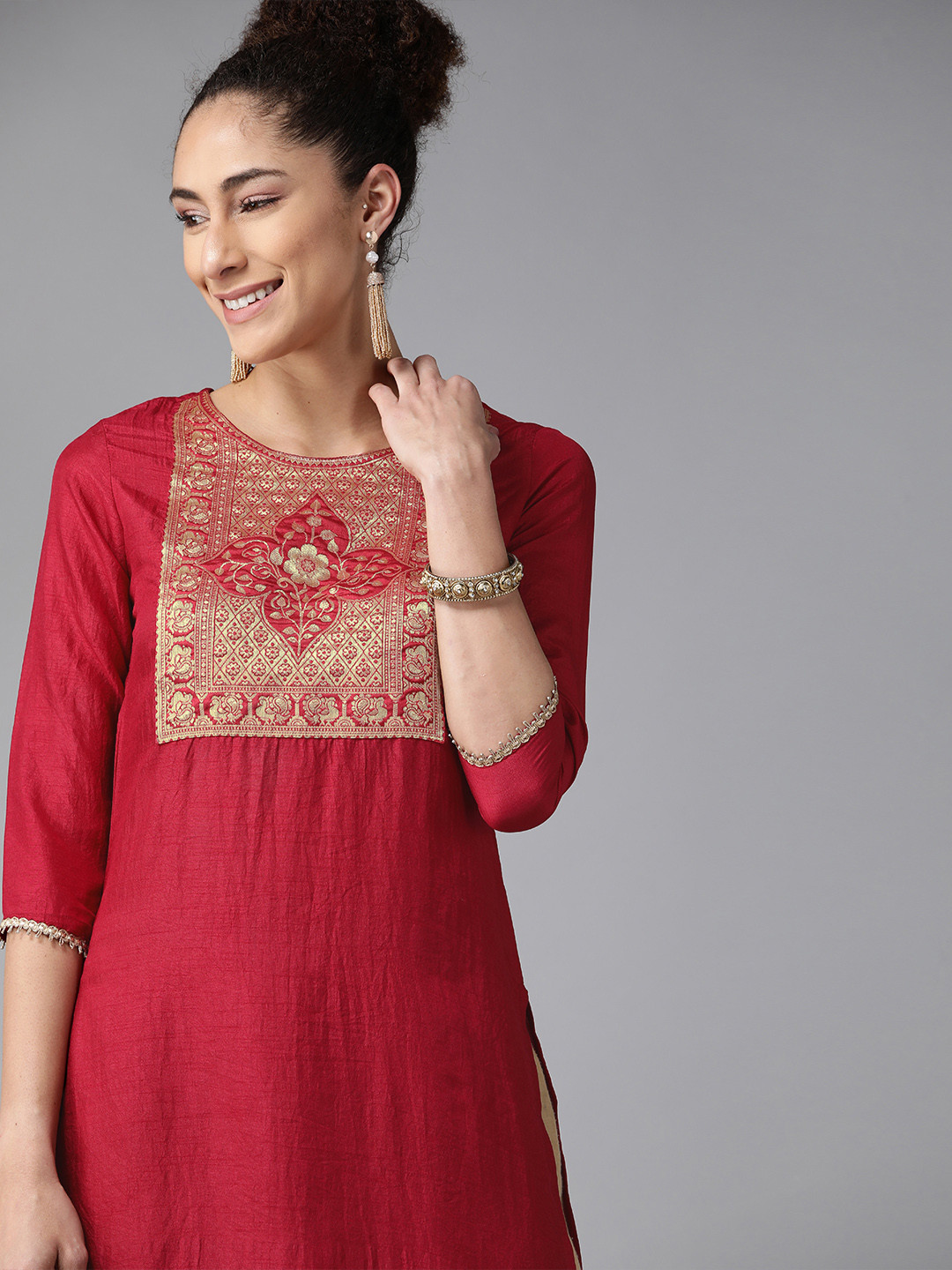 

Indo Era Women Maroon Yoke Design Kurta