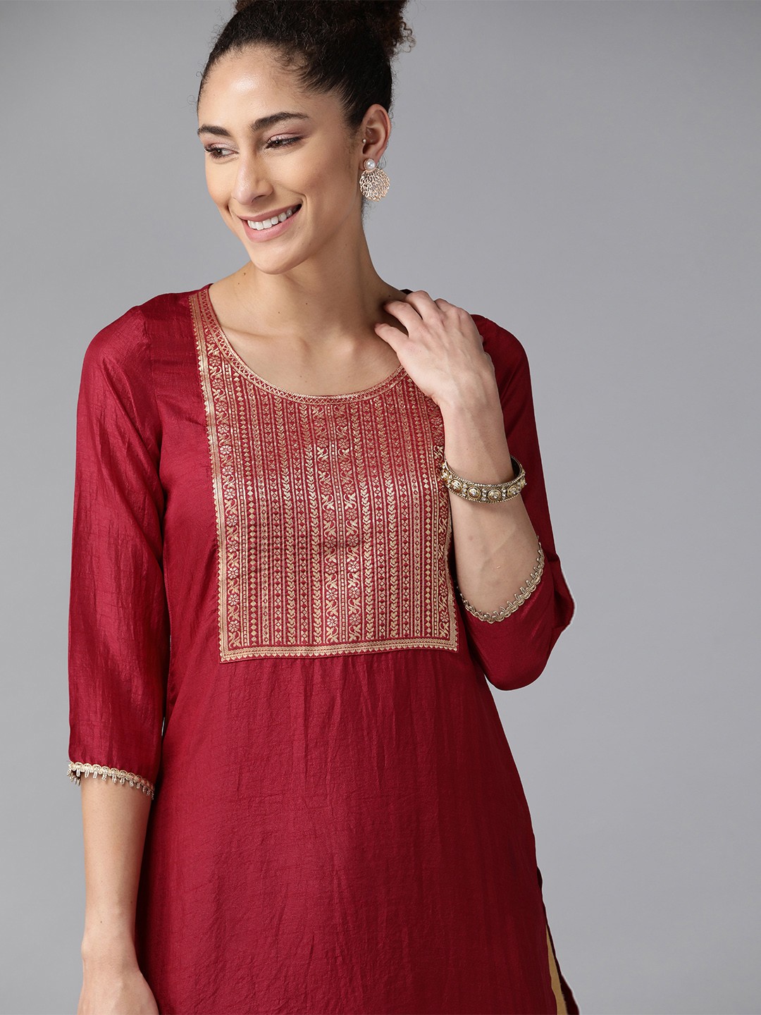 

Indo Era Women Maroon Yoke Design Kurta