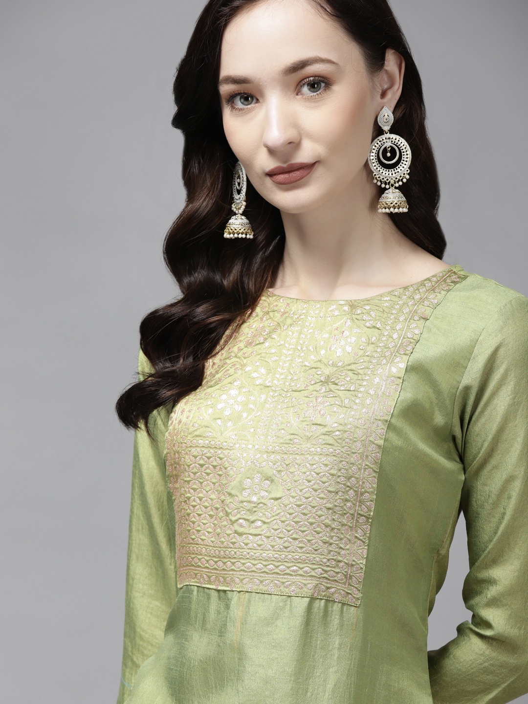 

Indo Era Women Green Ethnic Motifs Yoke Design Kurta