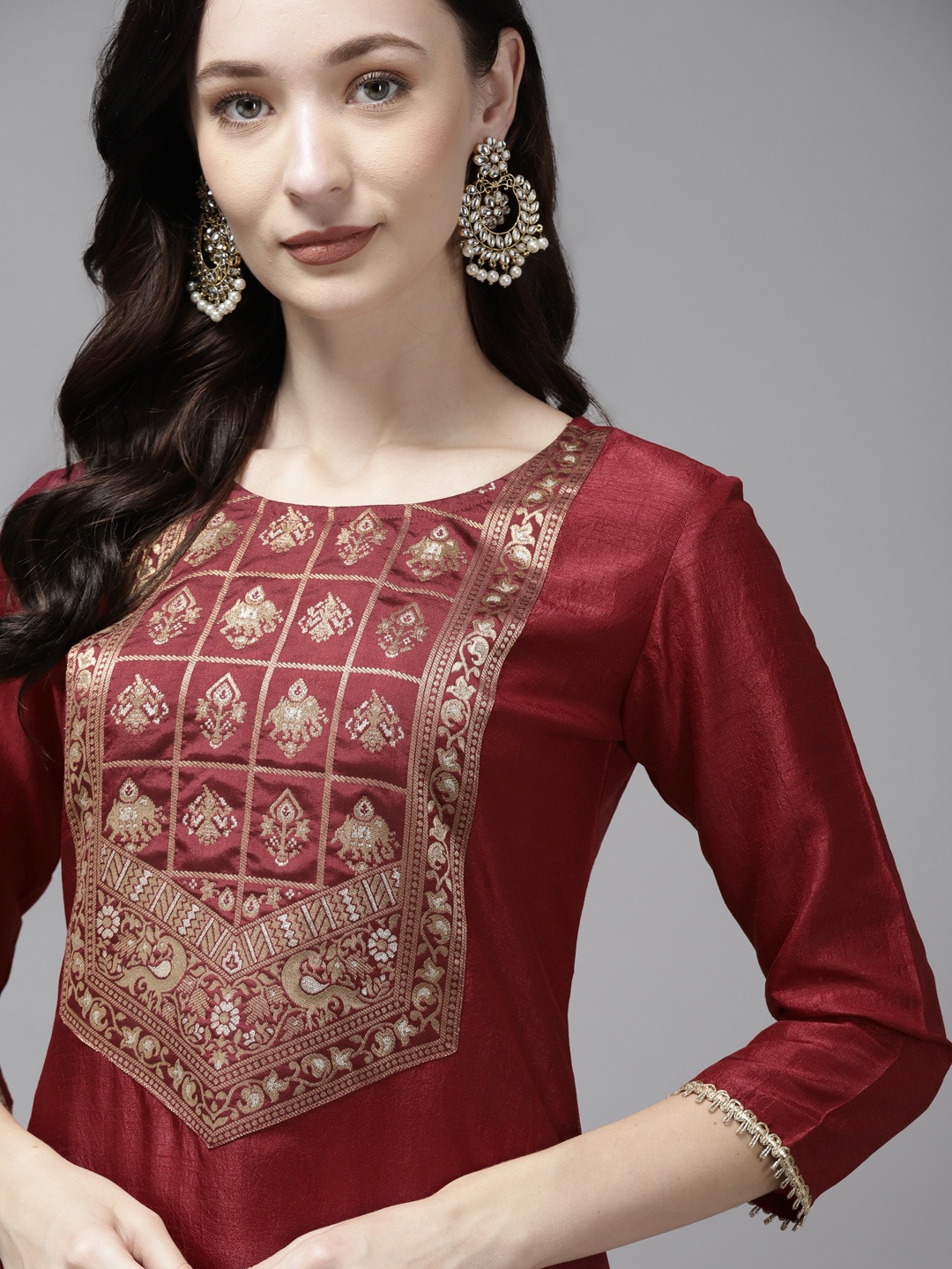 

Indo Era Women Maroon Ethnic Motifs Yoke Design Kurta