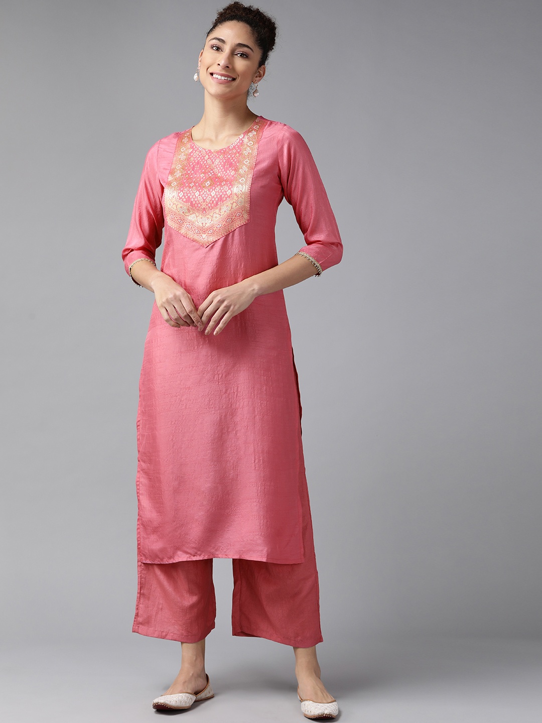 

Indo Era Women Pink Yoke Design Kurta