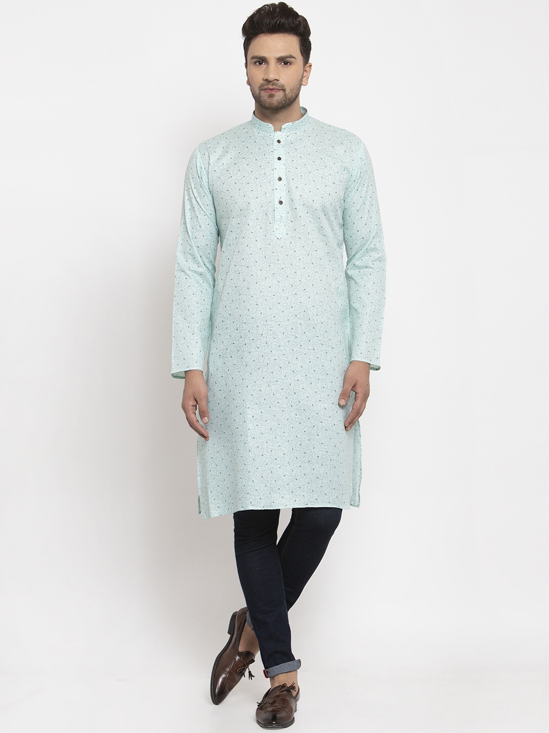 

KRAFT INDIA Men Sea Green Printed Straight Kurta