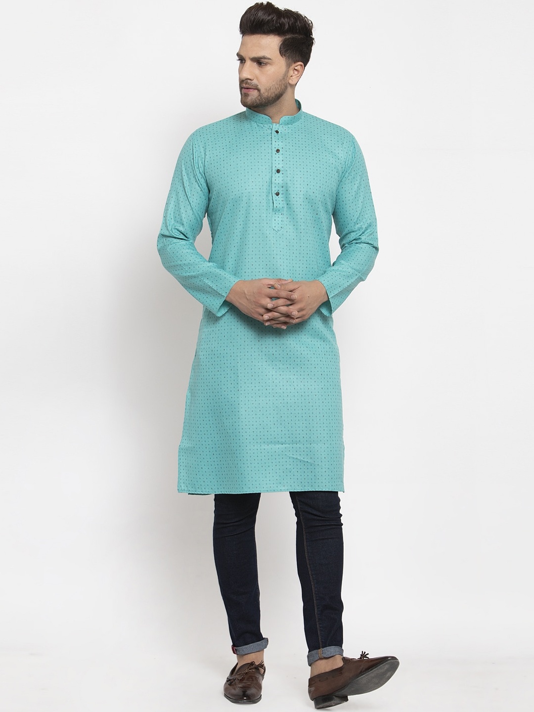 

KRAFT INDIA Men Green Printed Straight Kurta