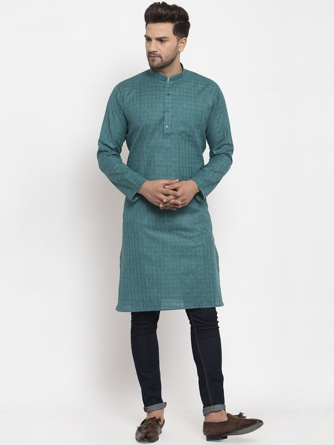 

KRAFT INDIA Men Green Woven Designed Straight Kurta