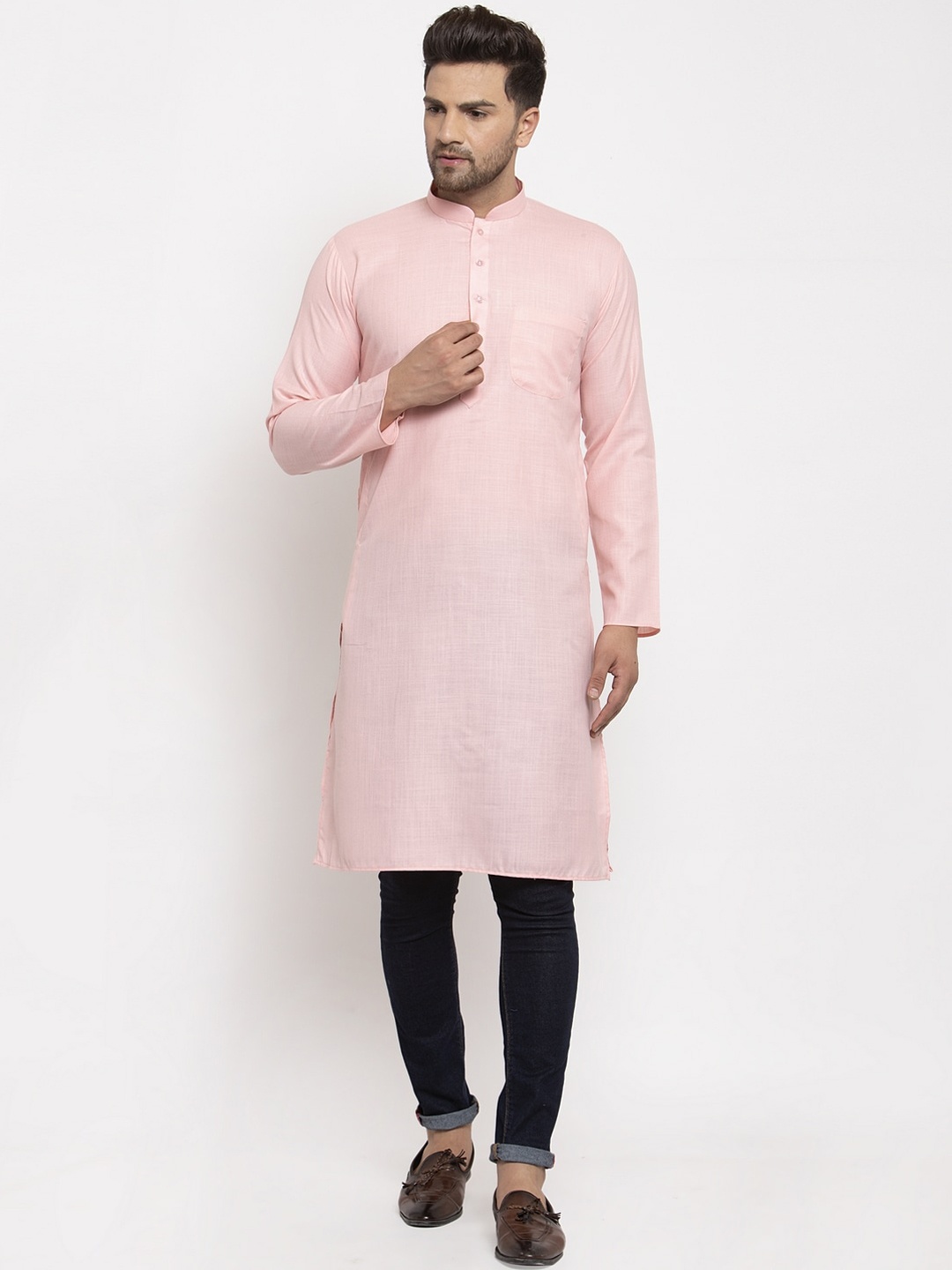 

KRAFT INDIA Men Pink Thread Work Kurta
