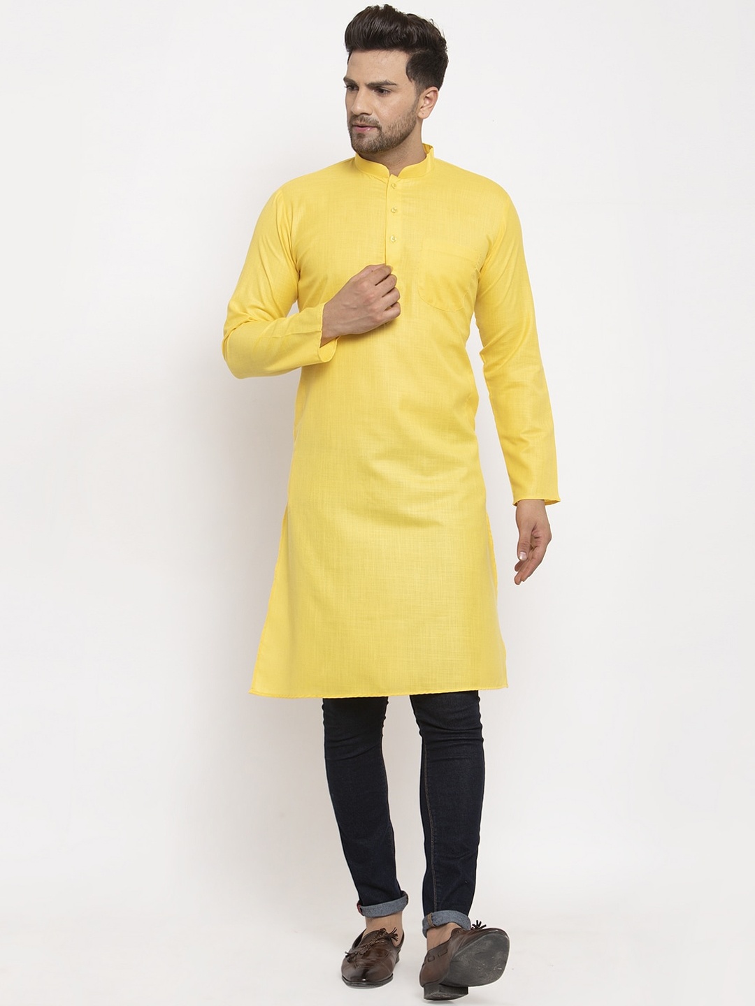 

KRAFT INDIA Men Yellow Solid Straight Kurta