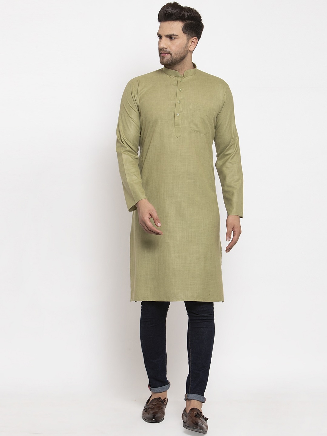 

KRAFT INDIA Men Green Thread Work Kurta