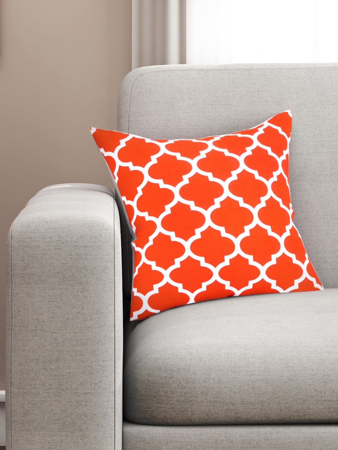 

SEJ by Nisha Gupta Orange & White Single 16'' x 16'' Square Cushion Cover