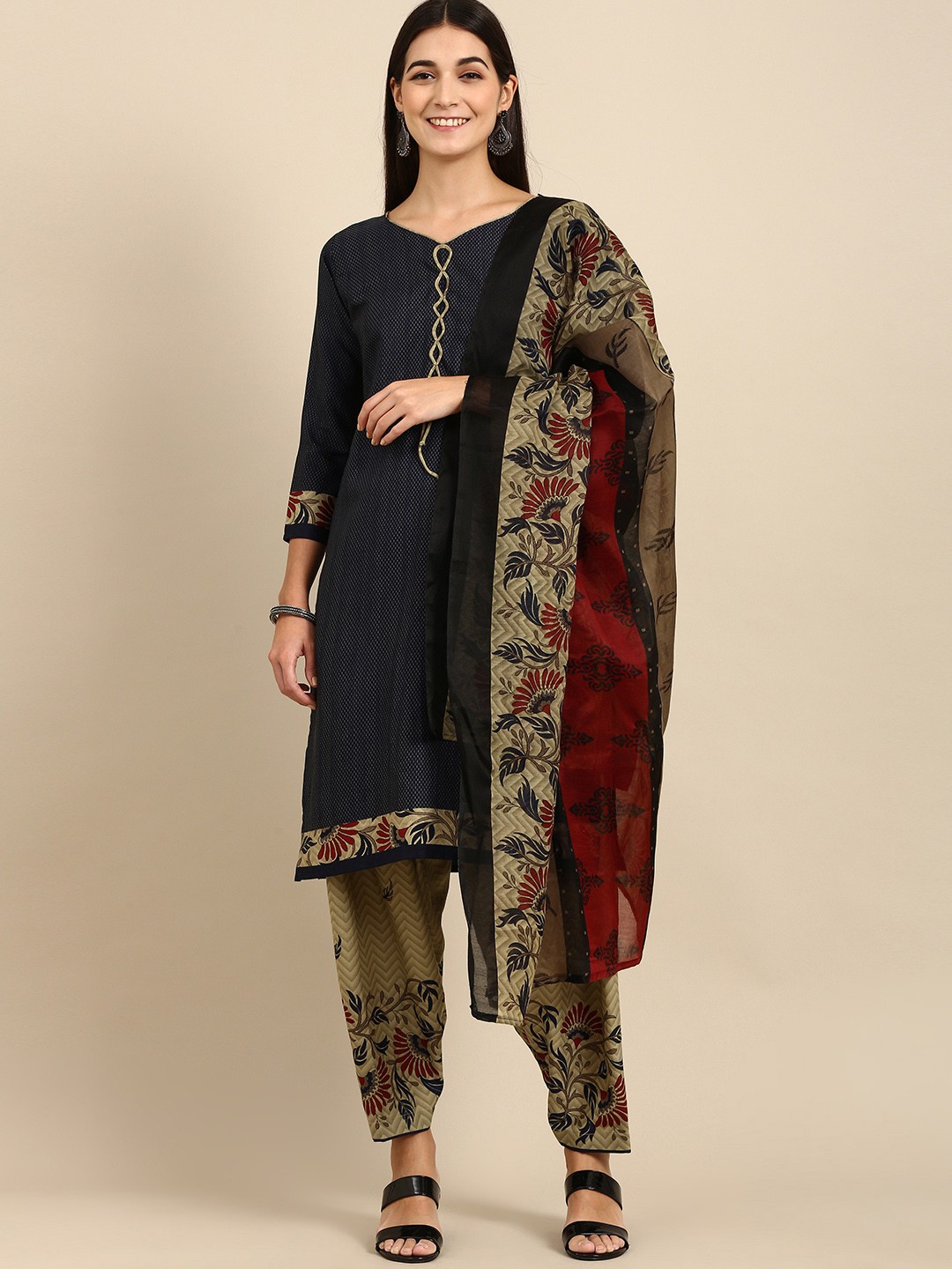 

Rajnandini Navy Blue Printed Unstitched Dress Material