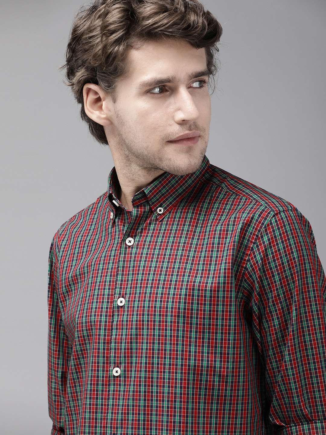 

THE BEAR HOUSE Men Red Slim Fit Checked Casual Shirt