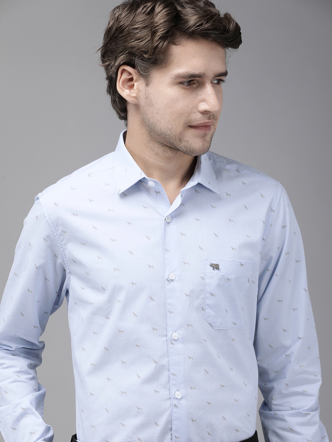 

THE BEAR HOUSE Men Blue Slim Fit Animal Printed Formal Shirt