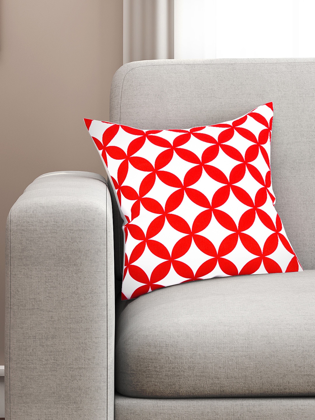 

SEJ by Nisha Gupta White & Red Single Printed 16'' x 16'' Square Cushion Cover