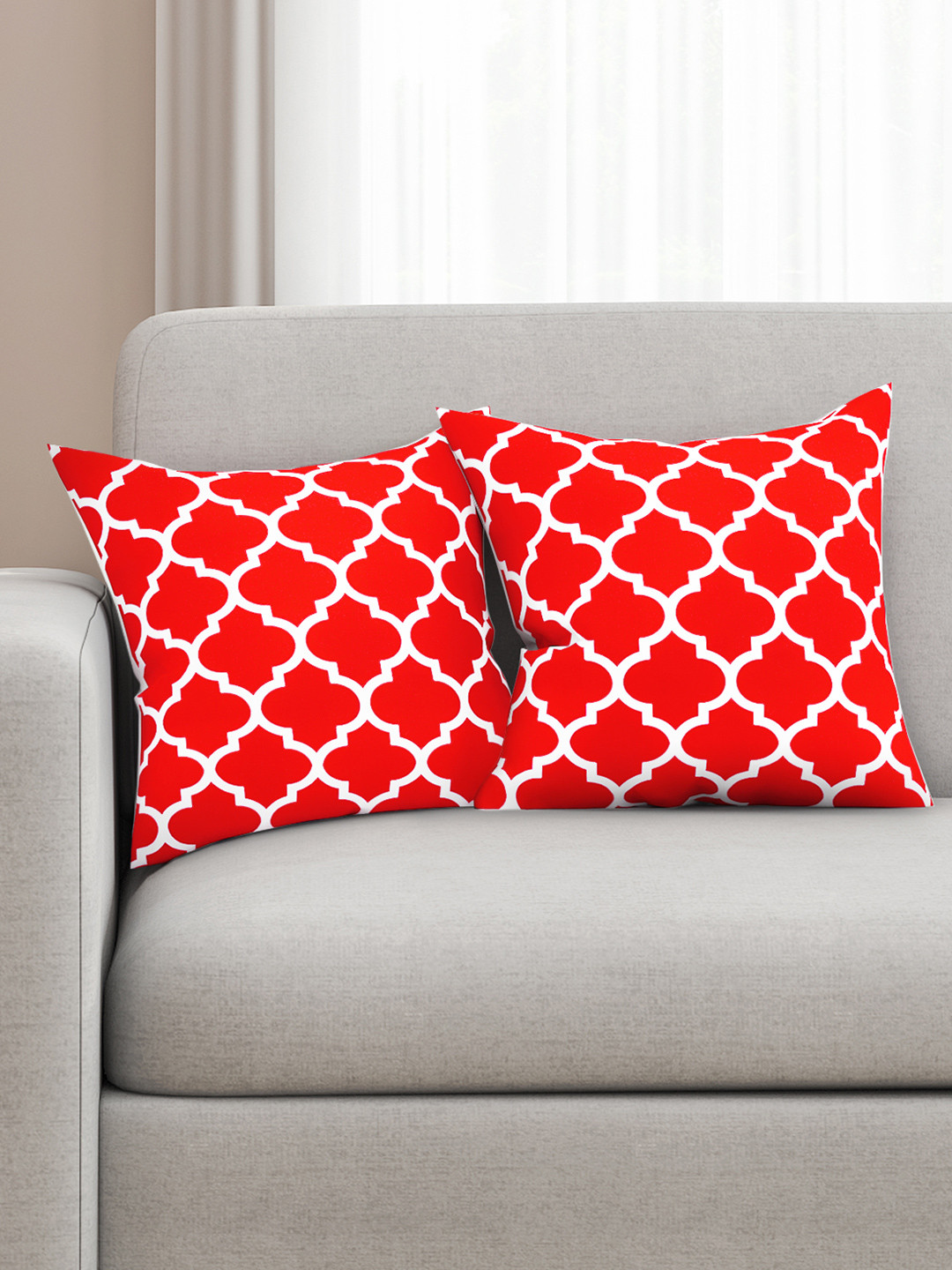 

SEJ by Nisha Gupta Red Set of 2 Printed 16'' x 16'' Square Cushion Covers