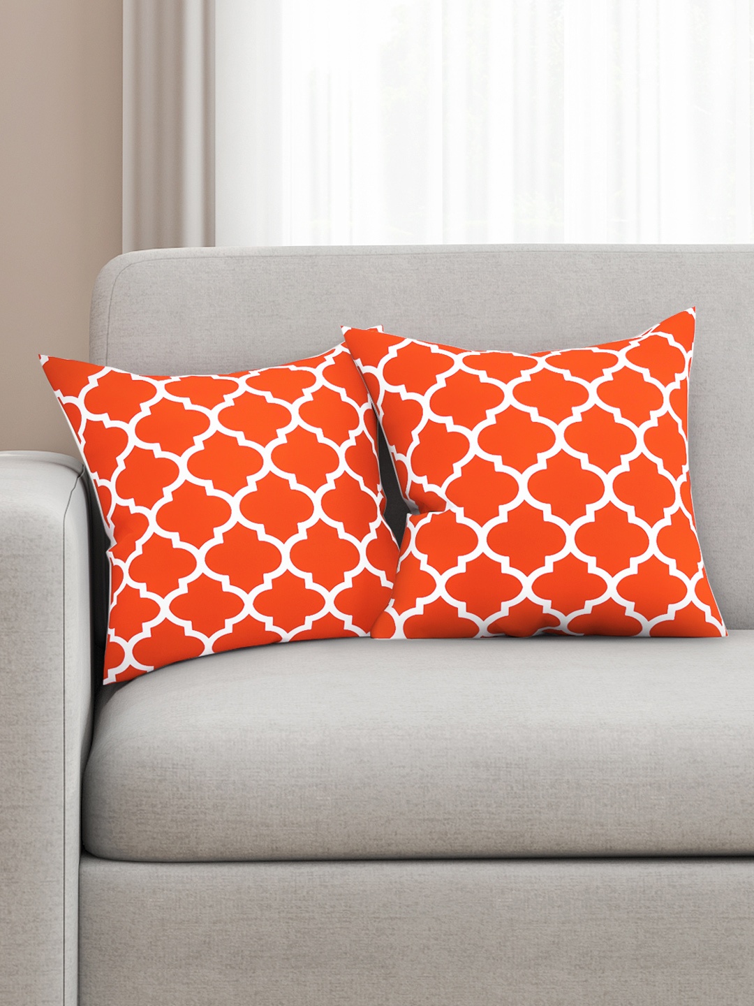 

SEJ by Nisha Gupta Orange & White Set of 2 16'' x 16'' Square Cushion Covers