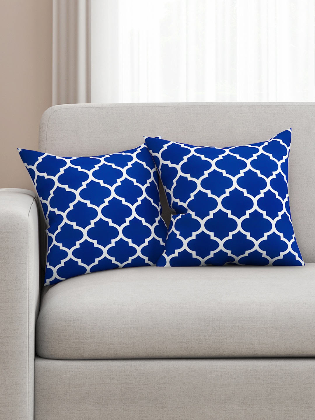 

SEJ by Nisha Gupta Blue & White Set of 2 16'' x 16'' Square Cushion Covers