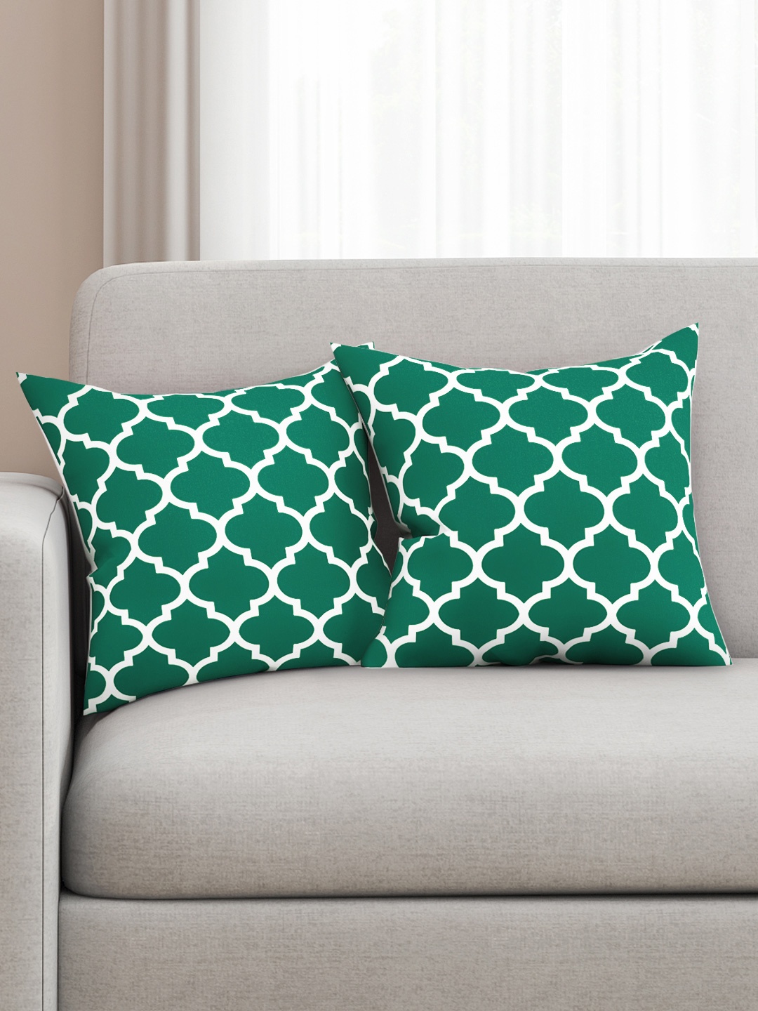 

SEJ by Nisha Gupta White & Green Set of 2 16" x 16" Square Cushion Covers