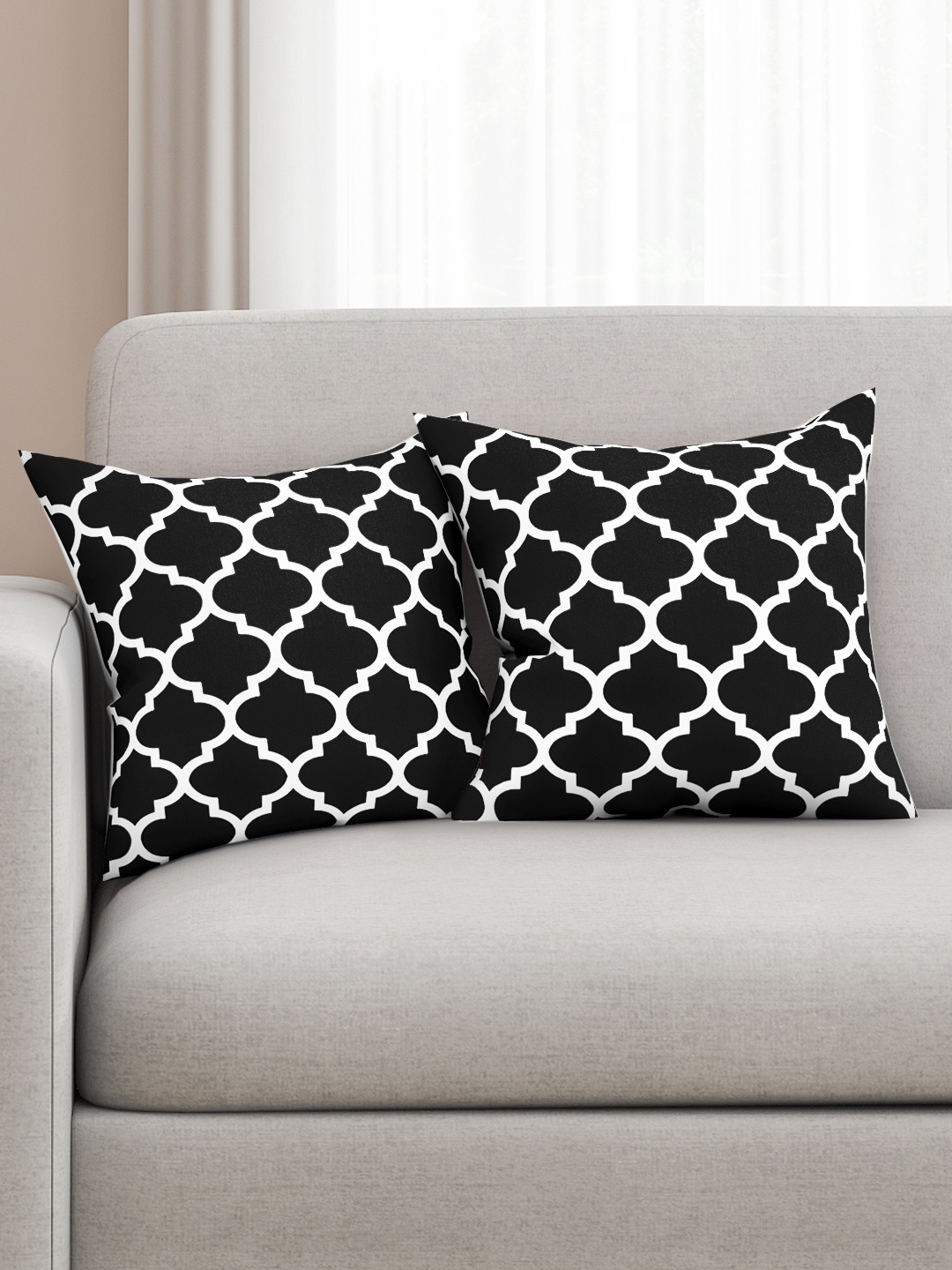 

SEJ by Nisha Gupta Black Set of 2 Printed 16'' x 16'' Square Cushion Covers