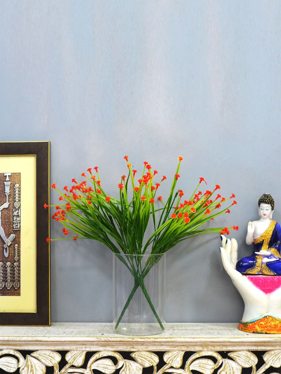

fancy mart Red Set of 2 Artificial Button Flower Bunch without Pot )