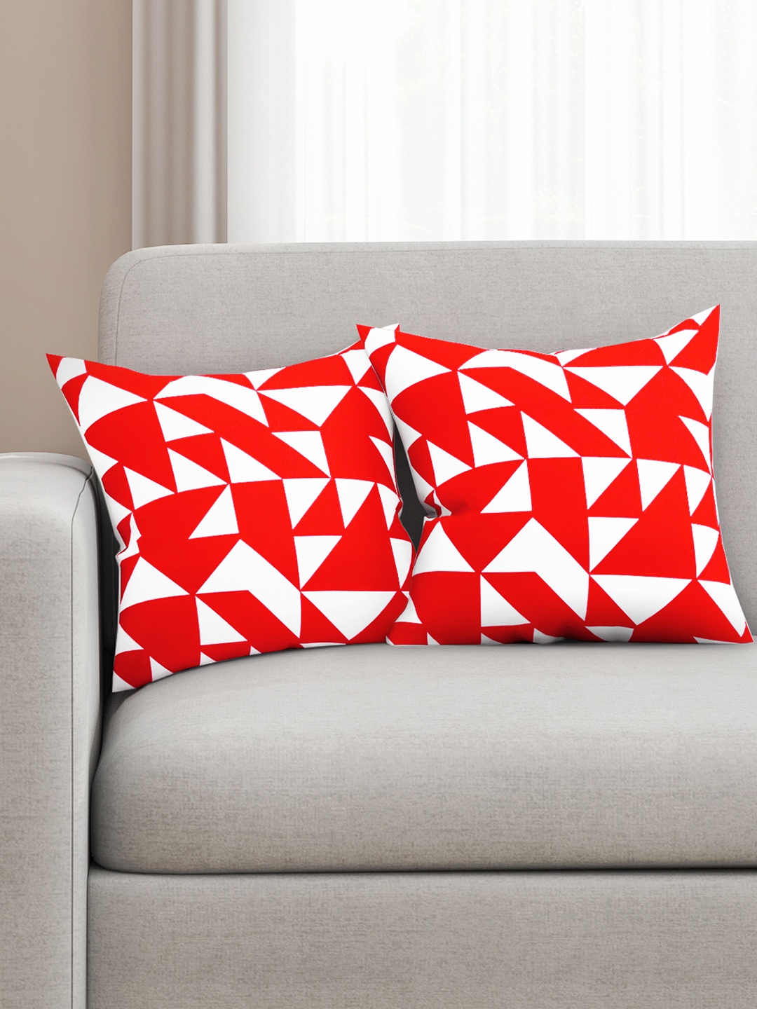

SEJ by Nisha Gupta Red Set of 2 Printed 16'' x 16'' Square Cushion Covers