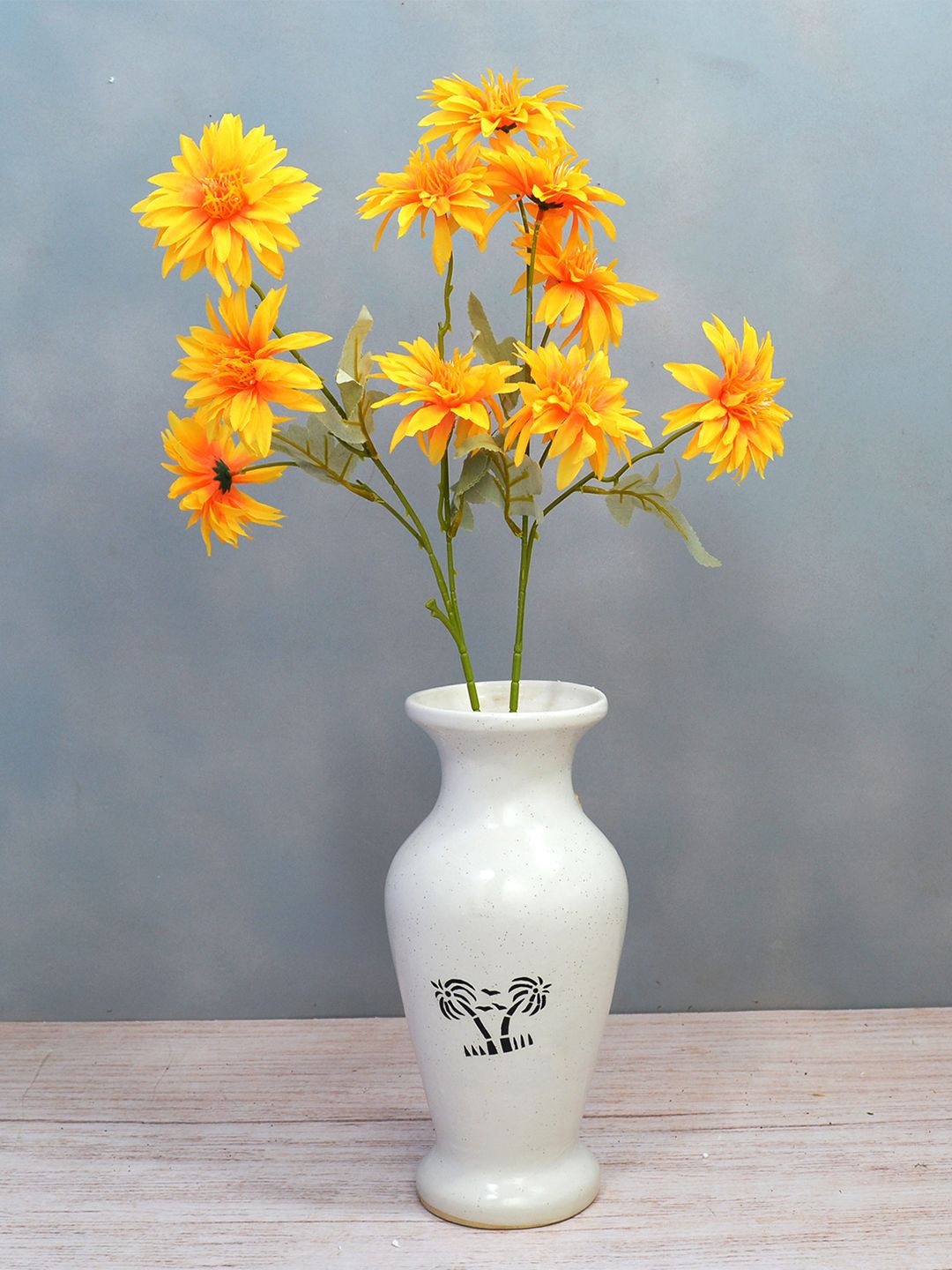 

fancy mart Yellow Set of 2 Artificial Flower Stick Annual Aster without Pot