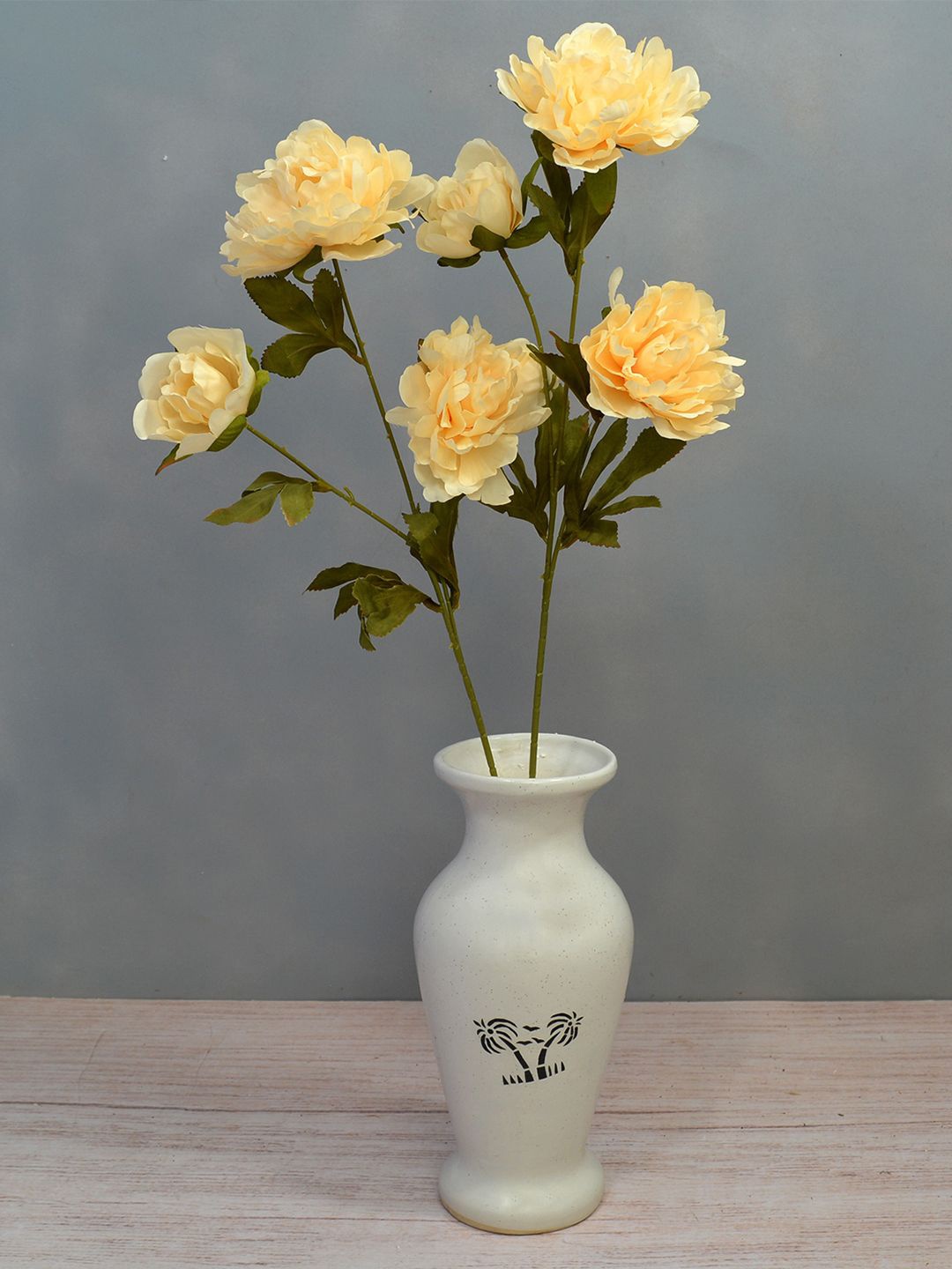 

fancy mart Cream-Coloured Set Of 2 Artificial Flower Stick Common Peony without Pot