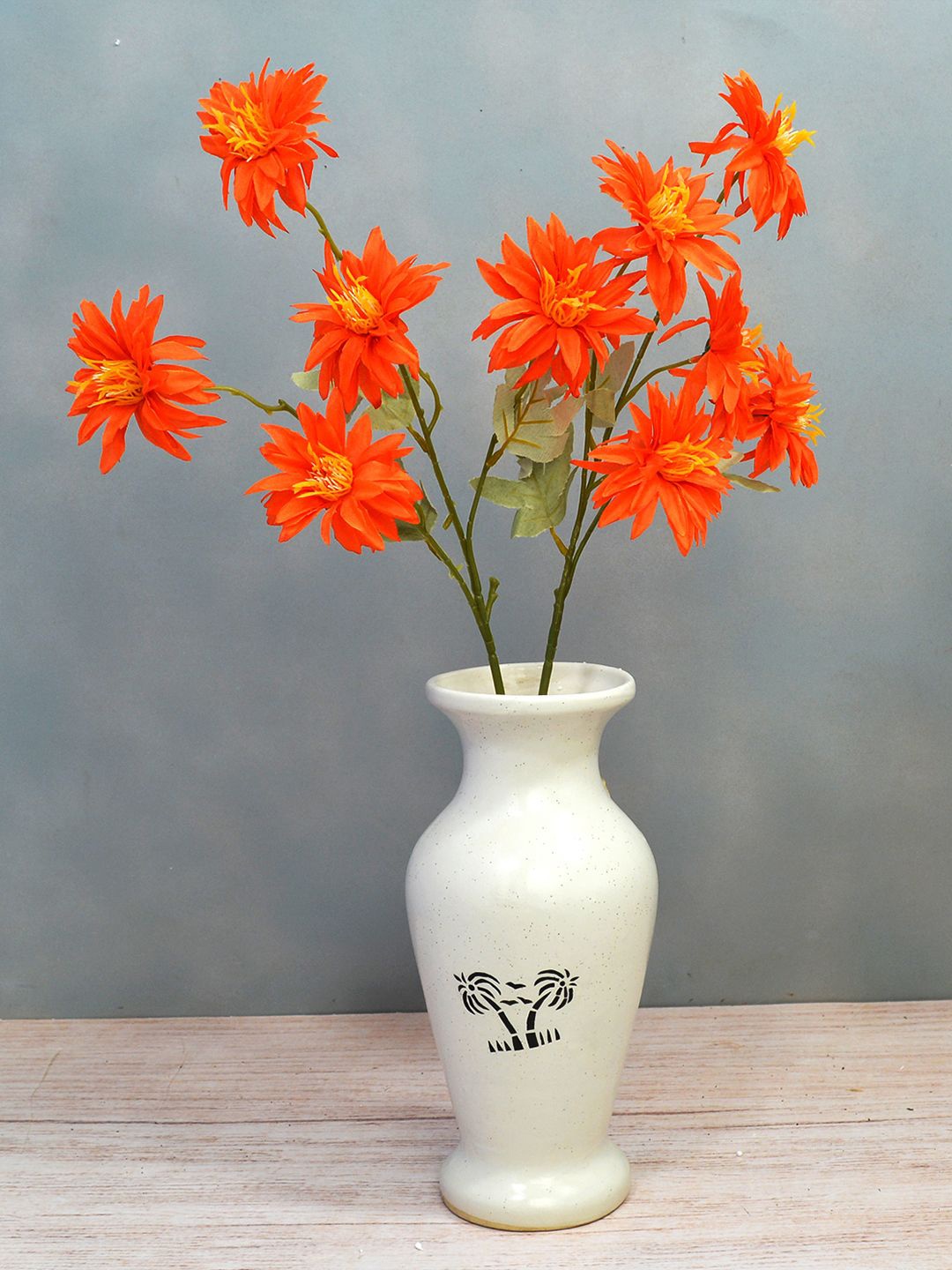 

fancy mart Set Of 2 Orange Artificial Flower Stick Annual Aster without Pot