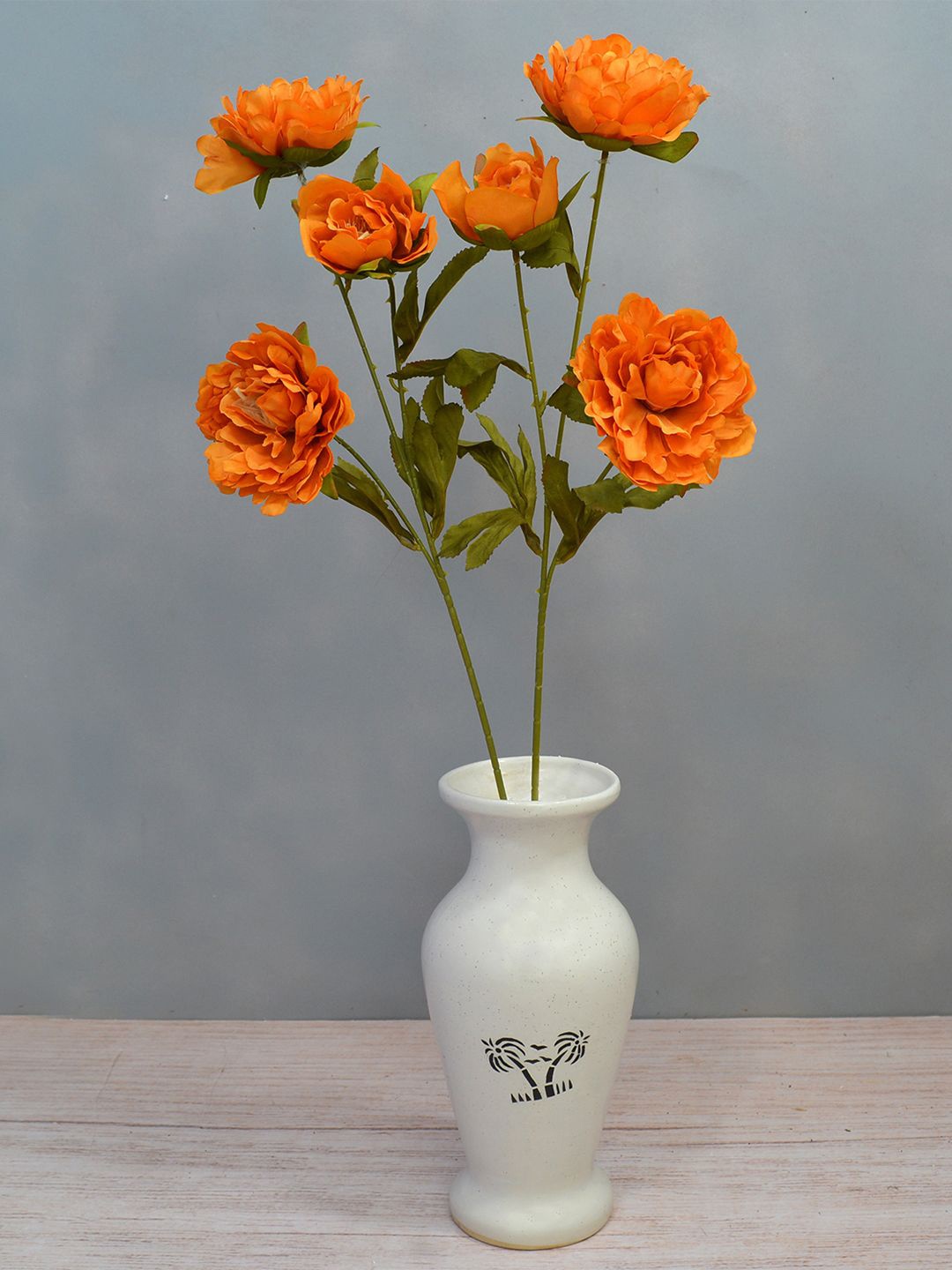 

fancy mart Set Of 2 Orange Artificial Flower Stick Common Peony without Pot