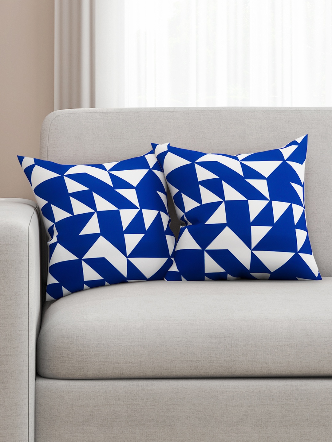 

SEJ by Nisha Gupta Blue & White Set of 2 16'' x 16'' Square Cushion Covers