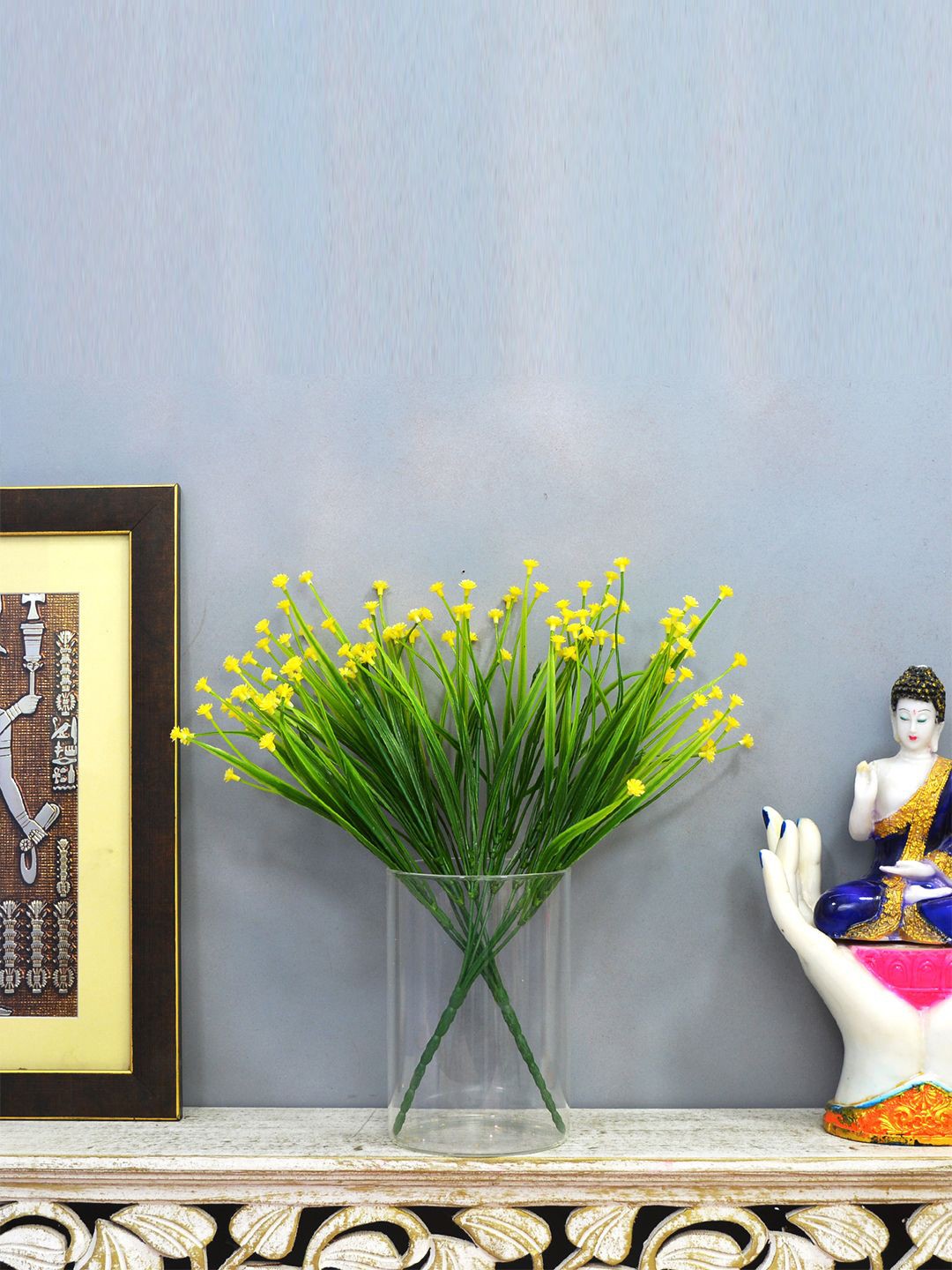 

fancy mart Yellow & Green Set of 2 Artificial Button Flower Bunch without Pot