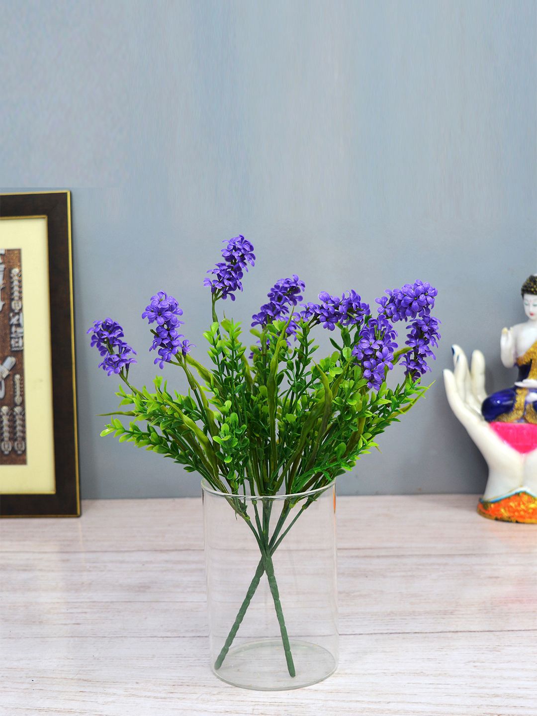 

fancy mart Blue & Green Set of 2 Artificial Bush Flower Bunch without Pot