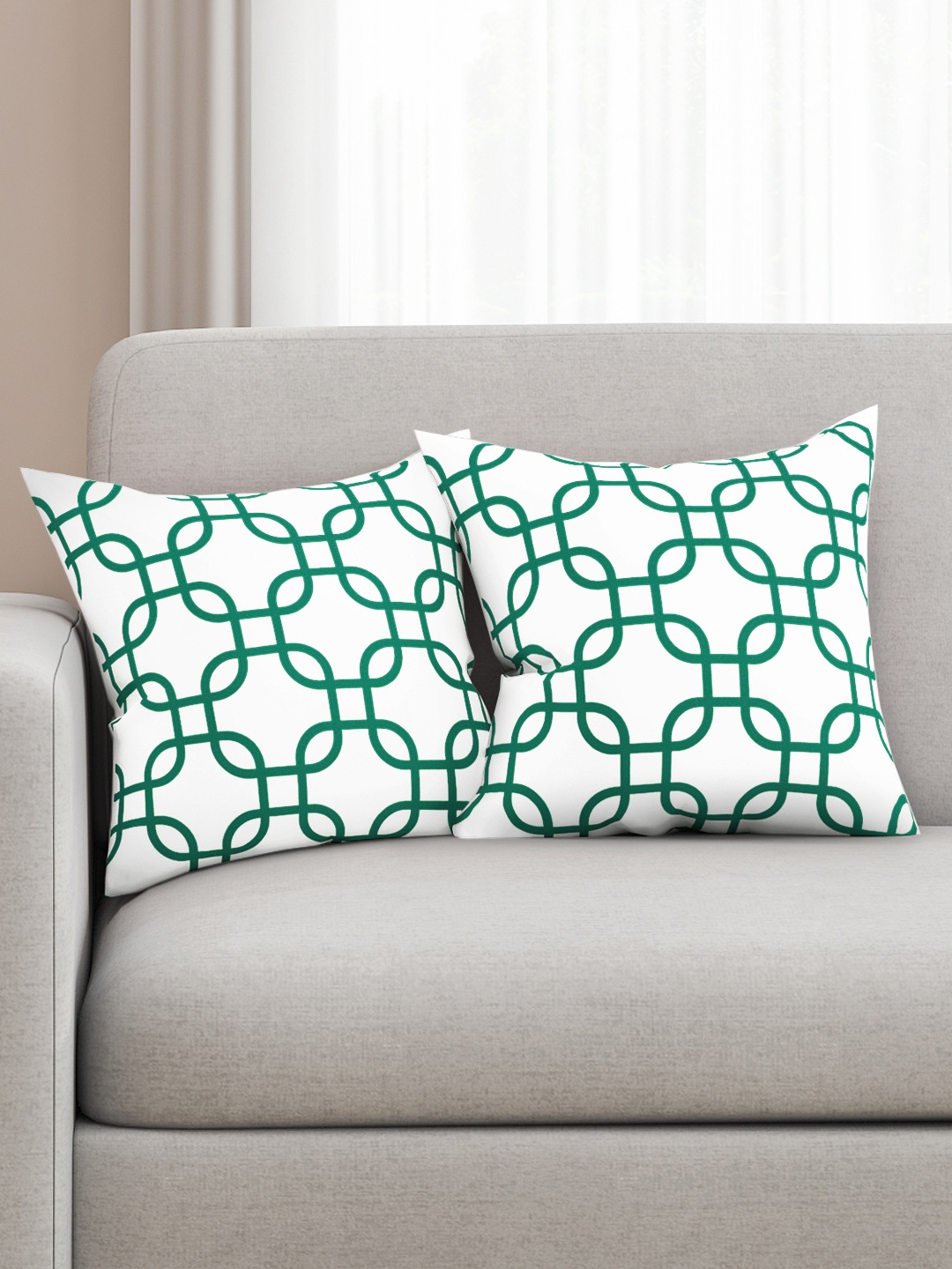 

SEJ by Nisha Gupta White & Green Set of 2 16" x 16" Square Cushion Covers