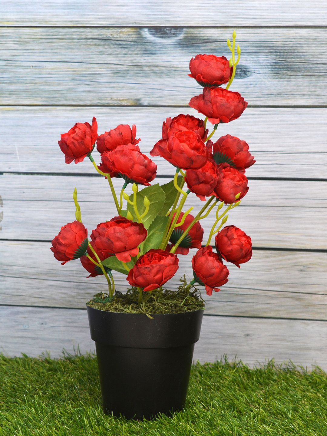 

fancy mart Red Artificial Flower Bengal Rose With Cone Pot
