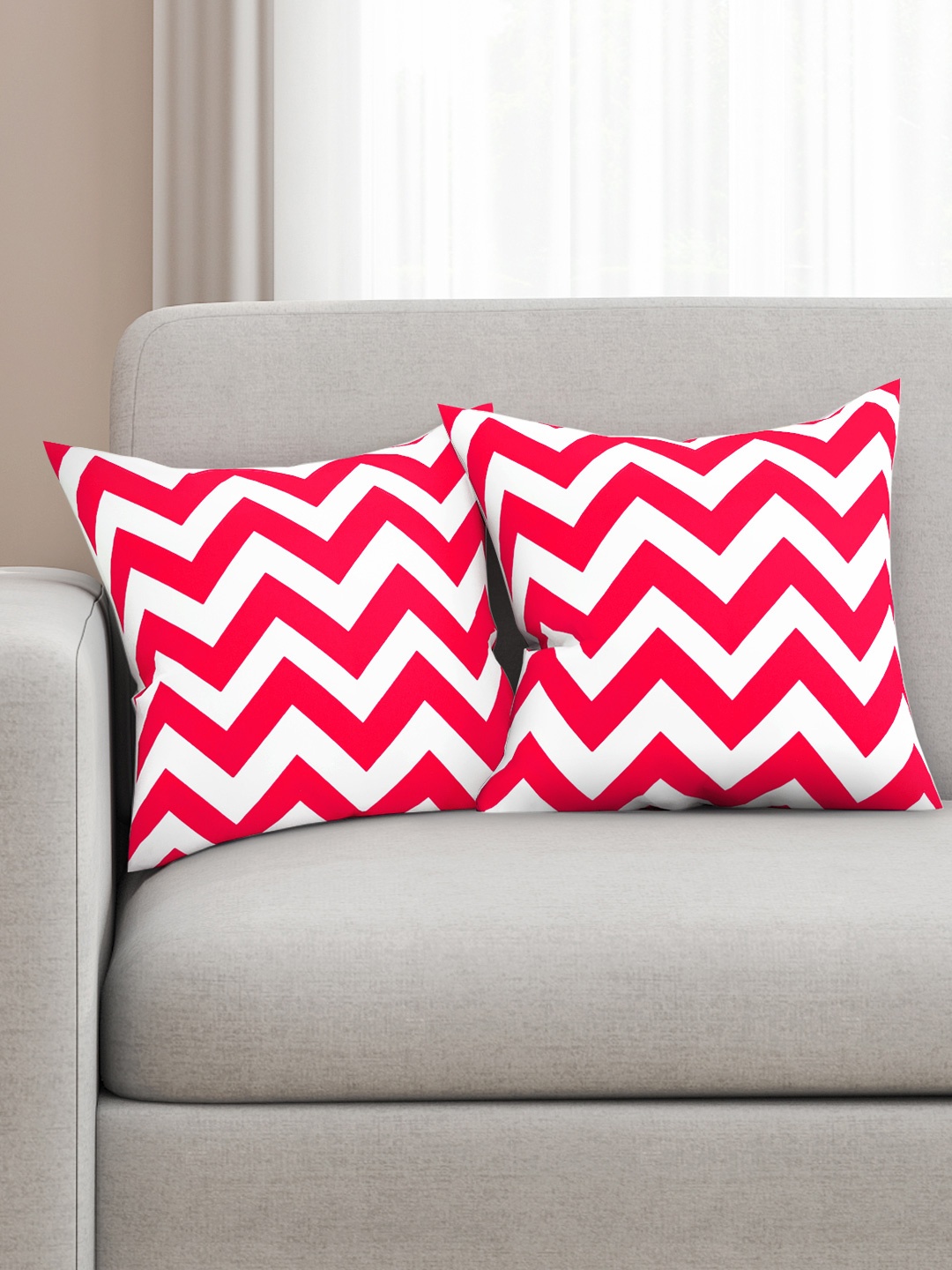 

SEJ by Nisha Gupta Pink & White Set of 2 Printed 16" x 16" Square Cushion Covers