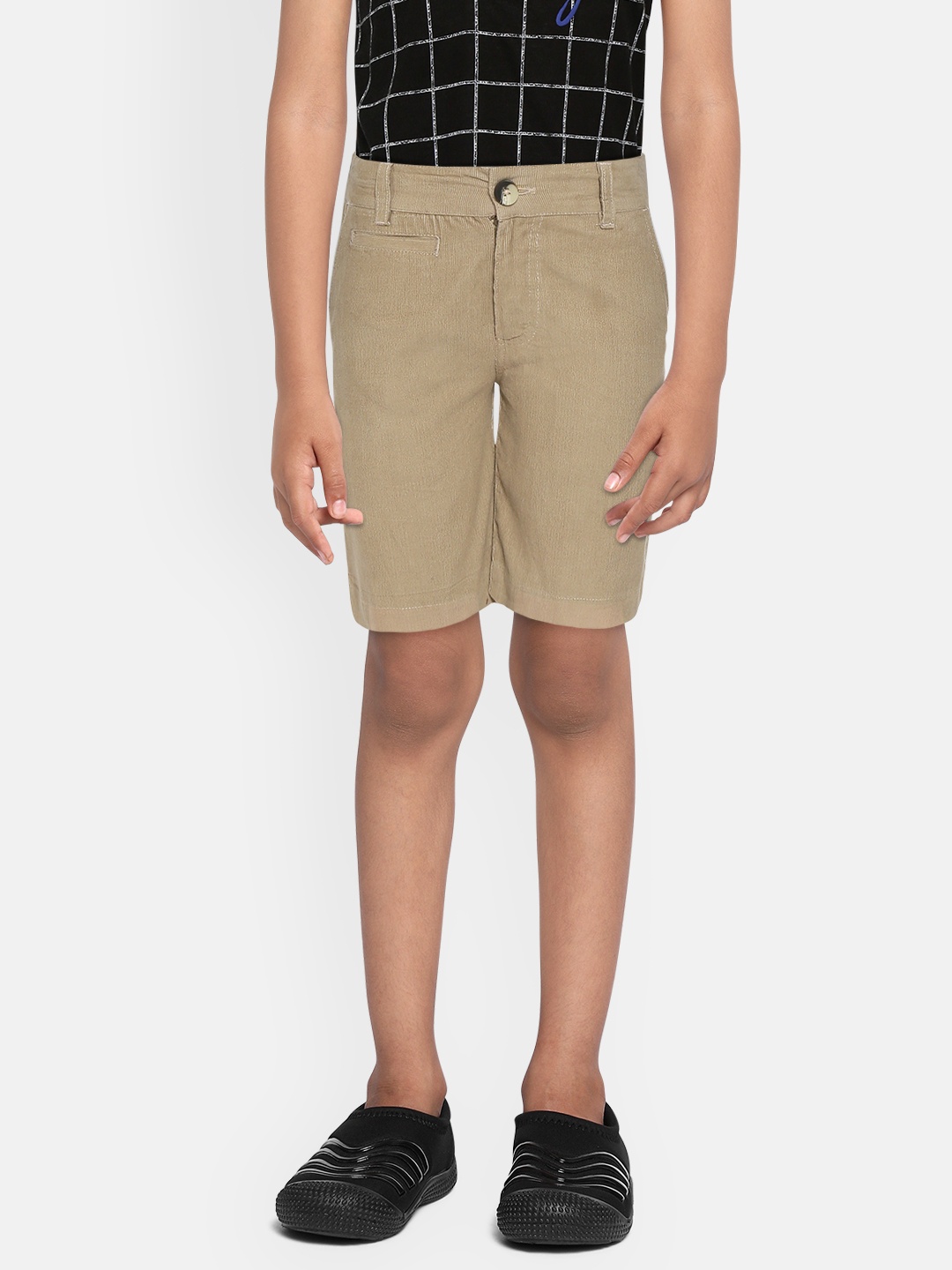 

Cherry Crumble Boys Khaki Solid Corduroy Regular Shorts