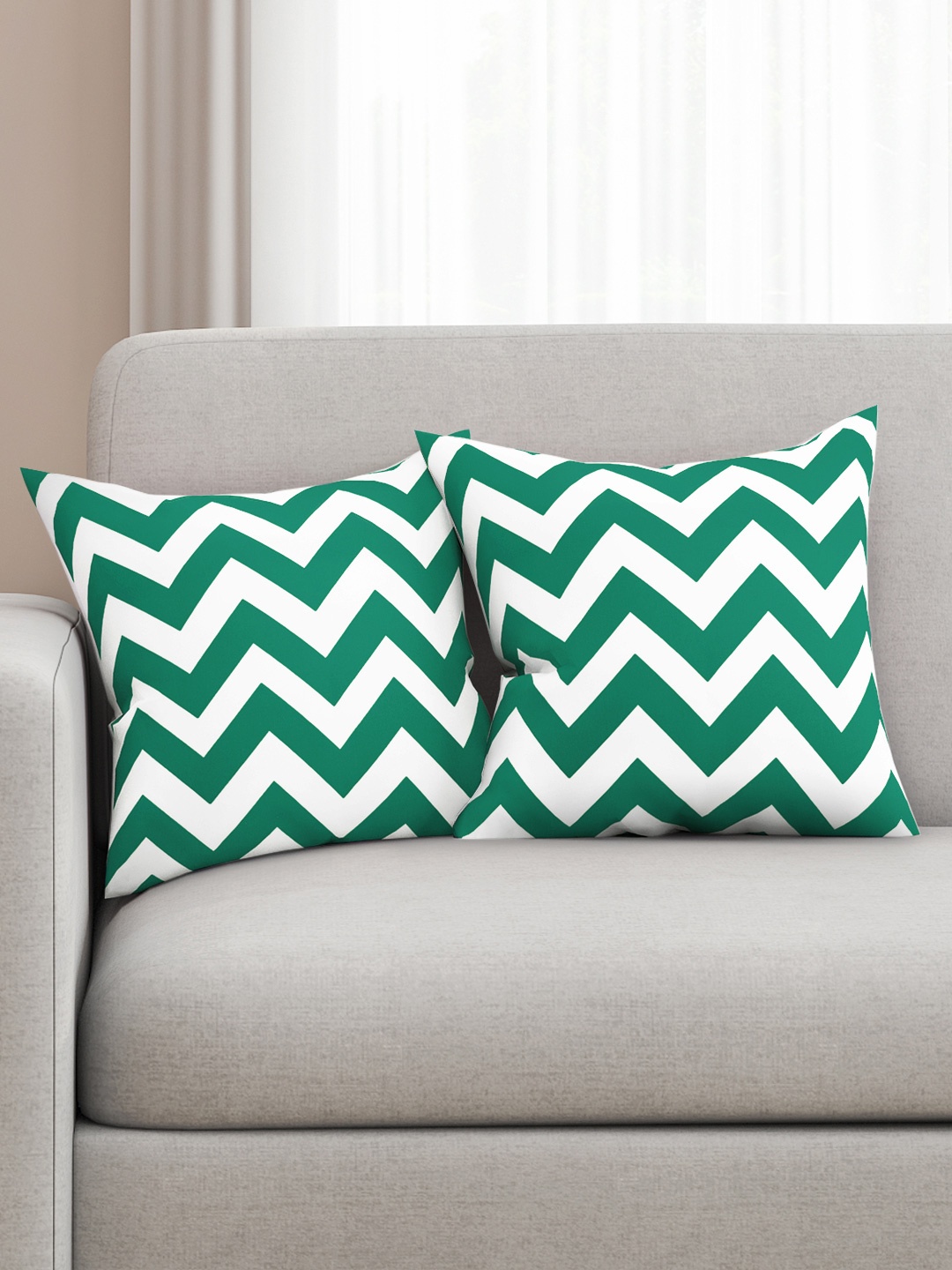 

SEJ by Nisha Gupta White & Green Set of 2 16" x 16" Square Cushion Covers
