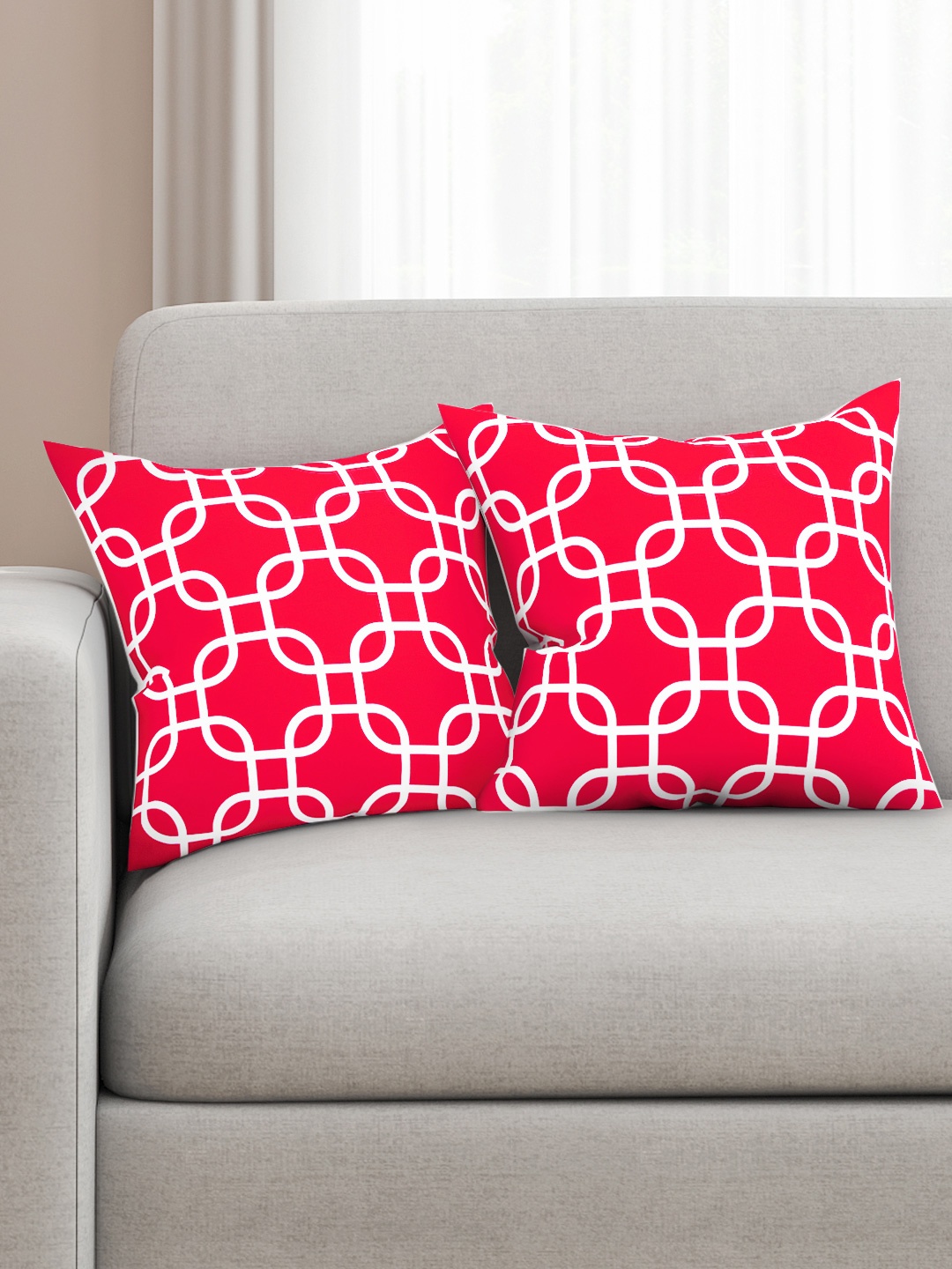 

SEJ by Nisha Gupta Pink & White Set of 2 Printed 16" x 16" Square Cushion Covers