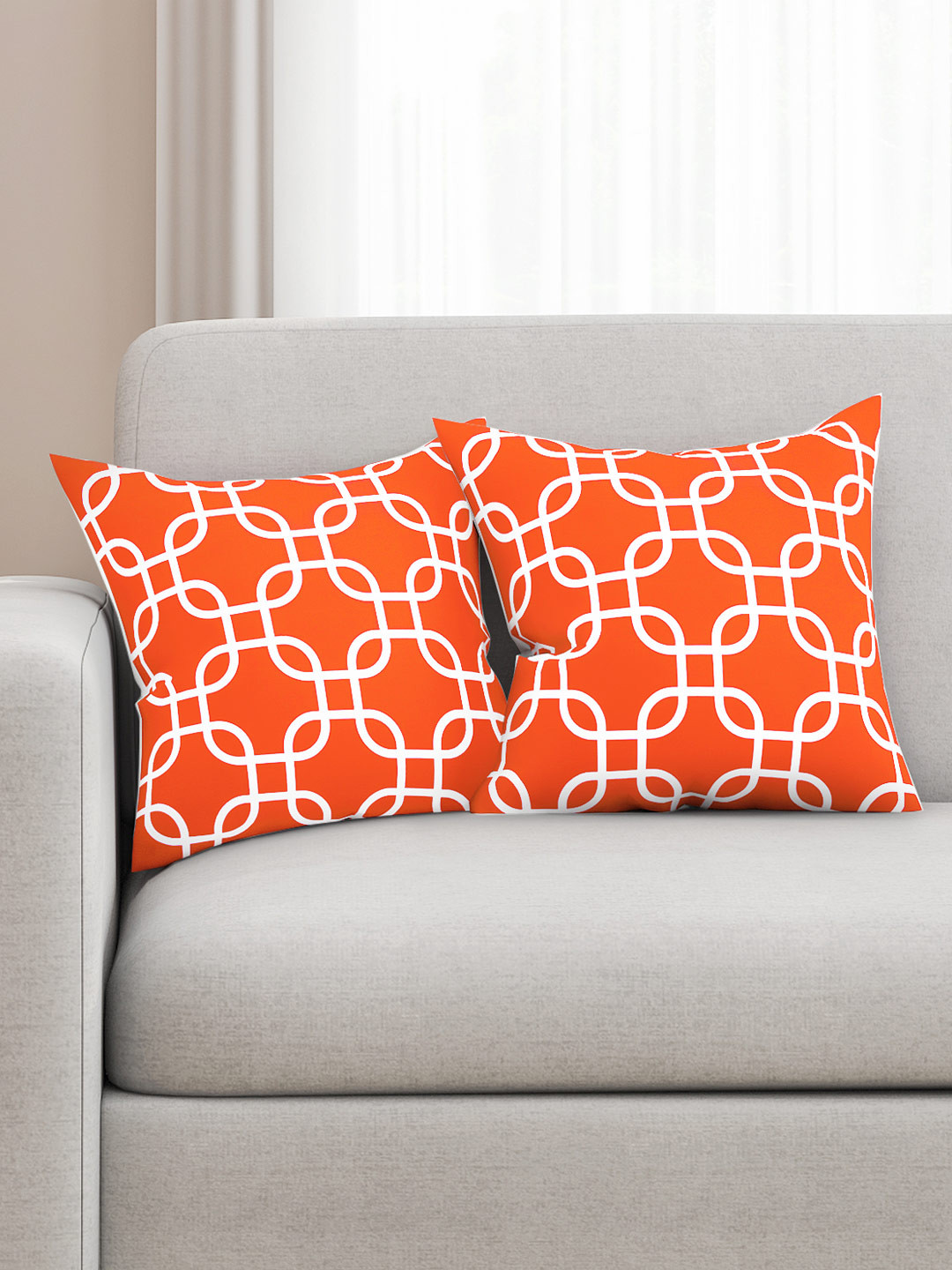

SEJ by Nisha Gupta Orange & White Set of 2 Printed 16'' x 16'' Square Cushion Covers