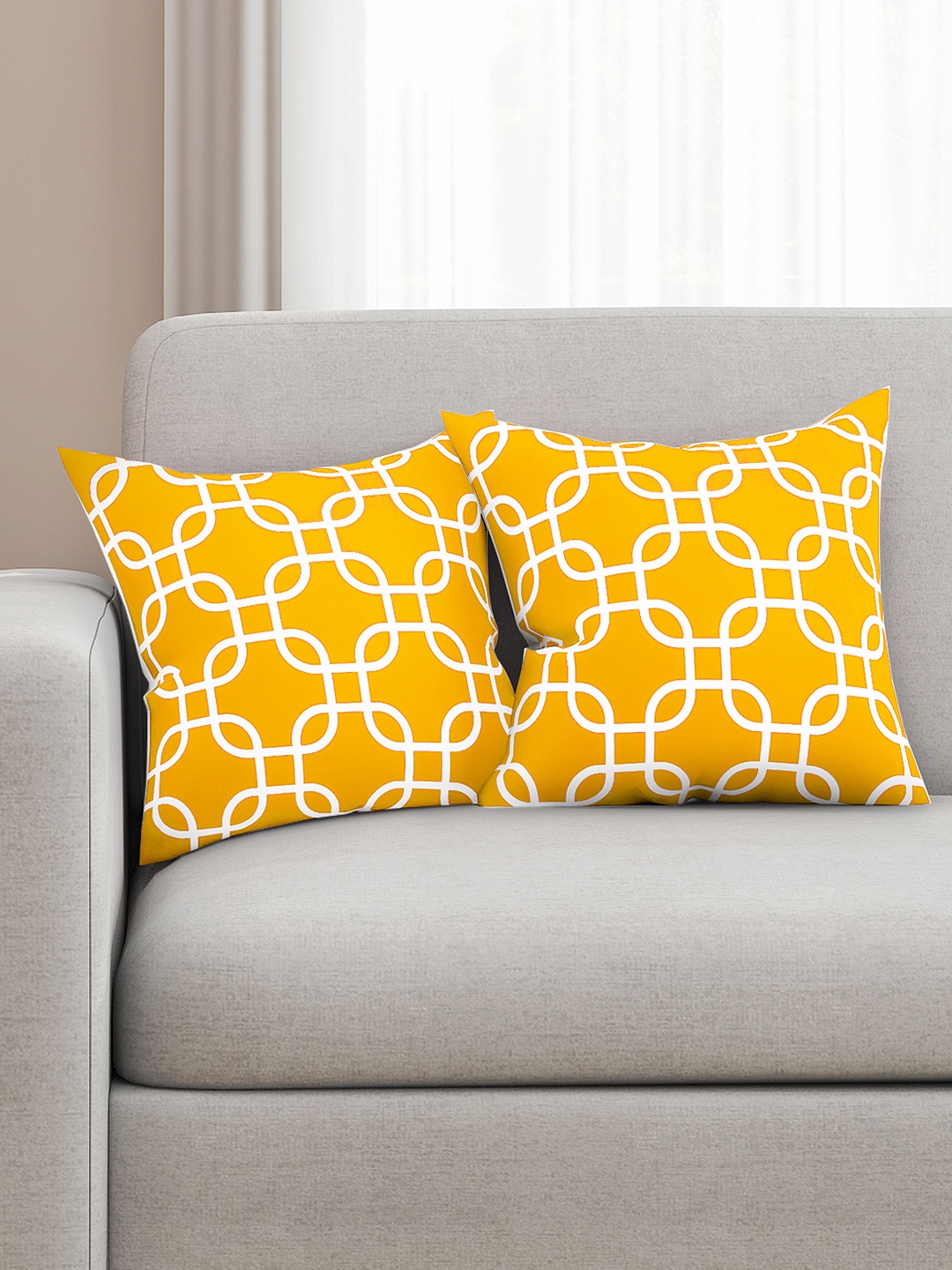 

SEJ by Nisha Gupta Yellow Set of 2 Printed 16" x 16" Square Cushion Covers