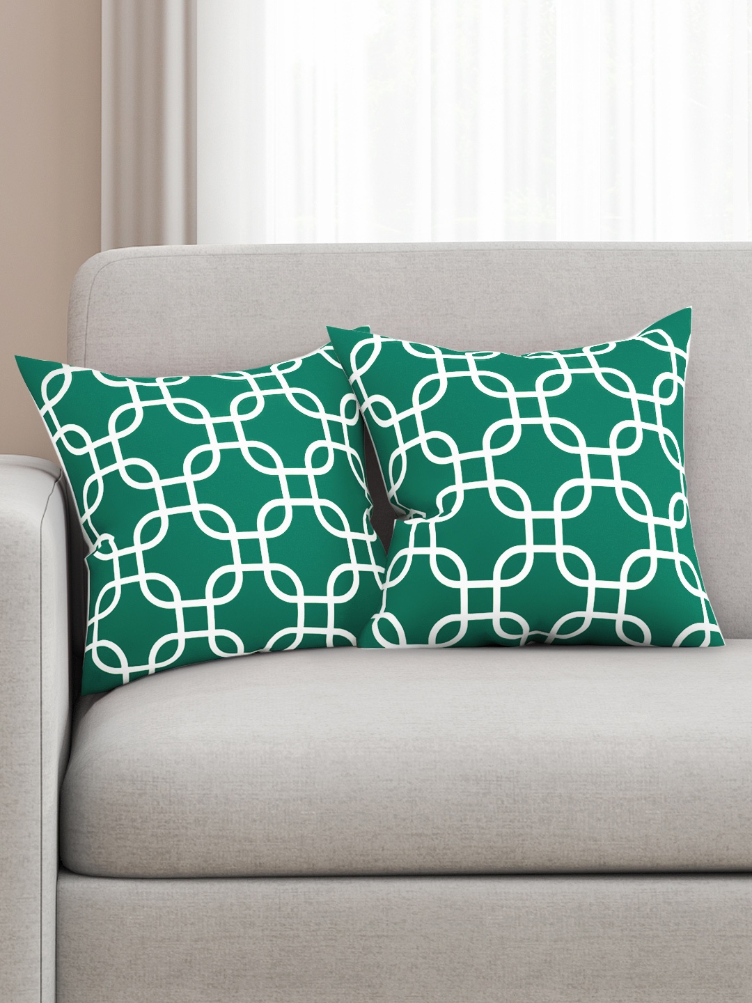 

SEJ by Nisha Gupta Green Set of 2 Printed 16'' x 16'' Square Cushion Covers