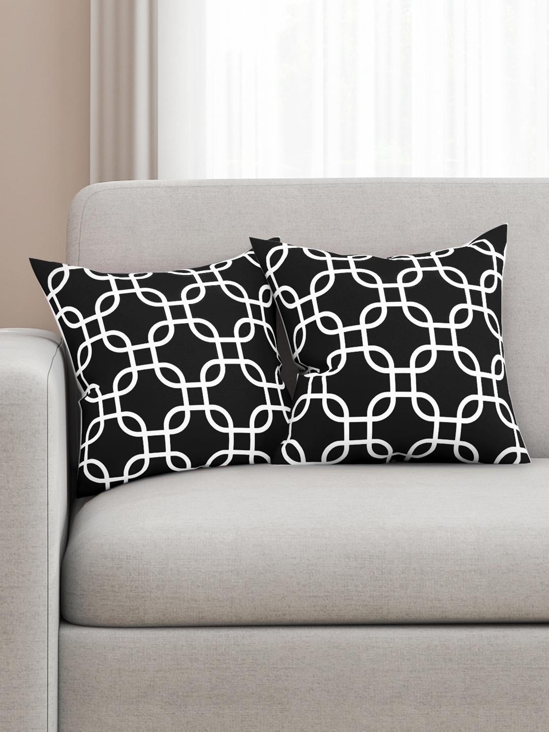 

SEJ by Nisha Gupta Black Set of 2 Printed 16" x 16" Square Cushion Covers