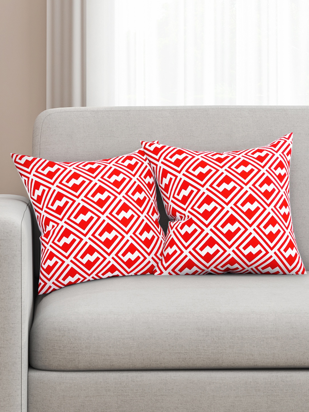 

SEJ by Nisha Gupta Red Set of 2 Printed 16'' x 16'' Square Cushion Covers
